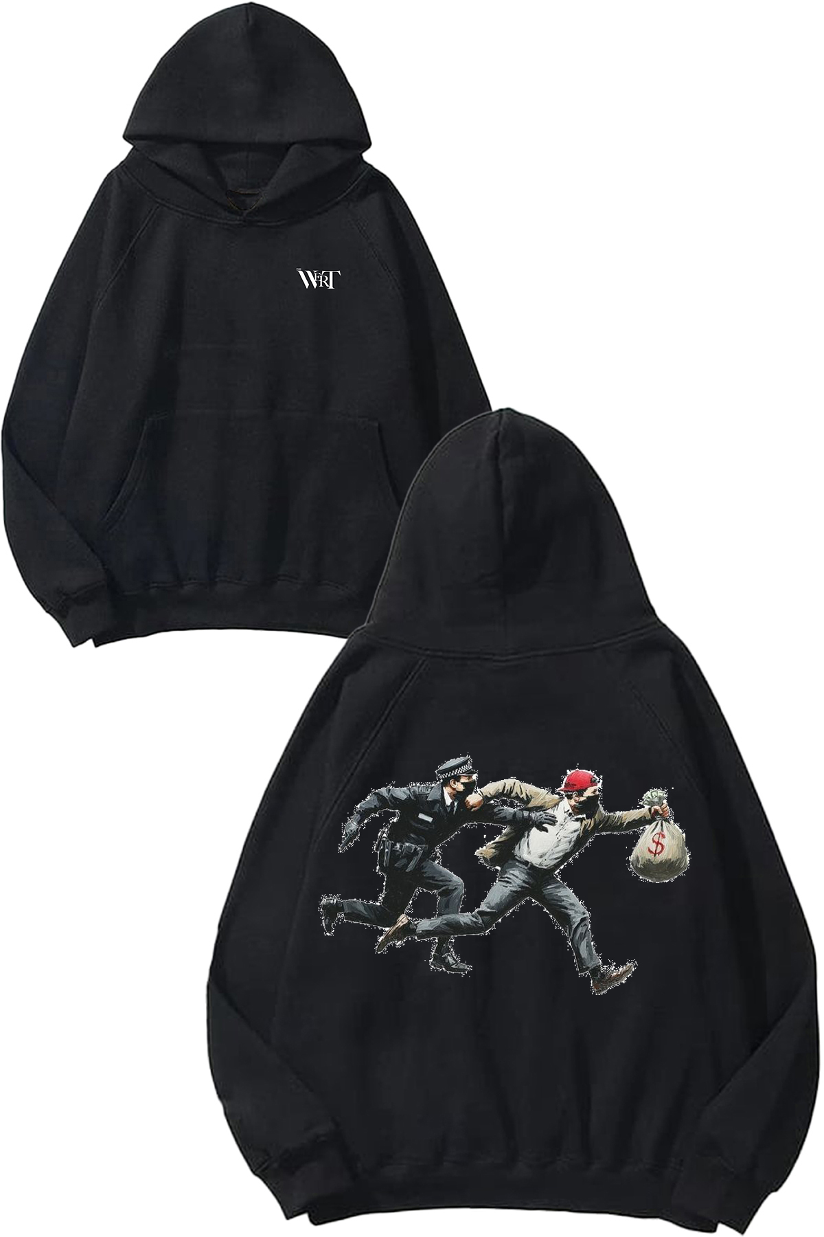 THEWERT Thief Design Back Printed Black Hooded Sweatshirt