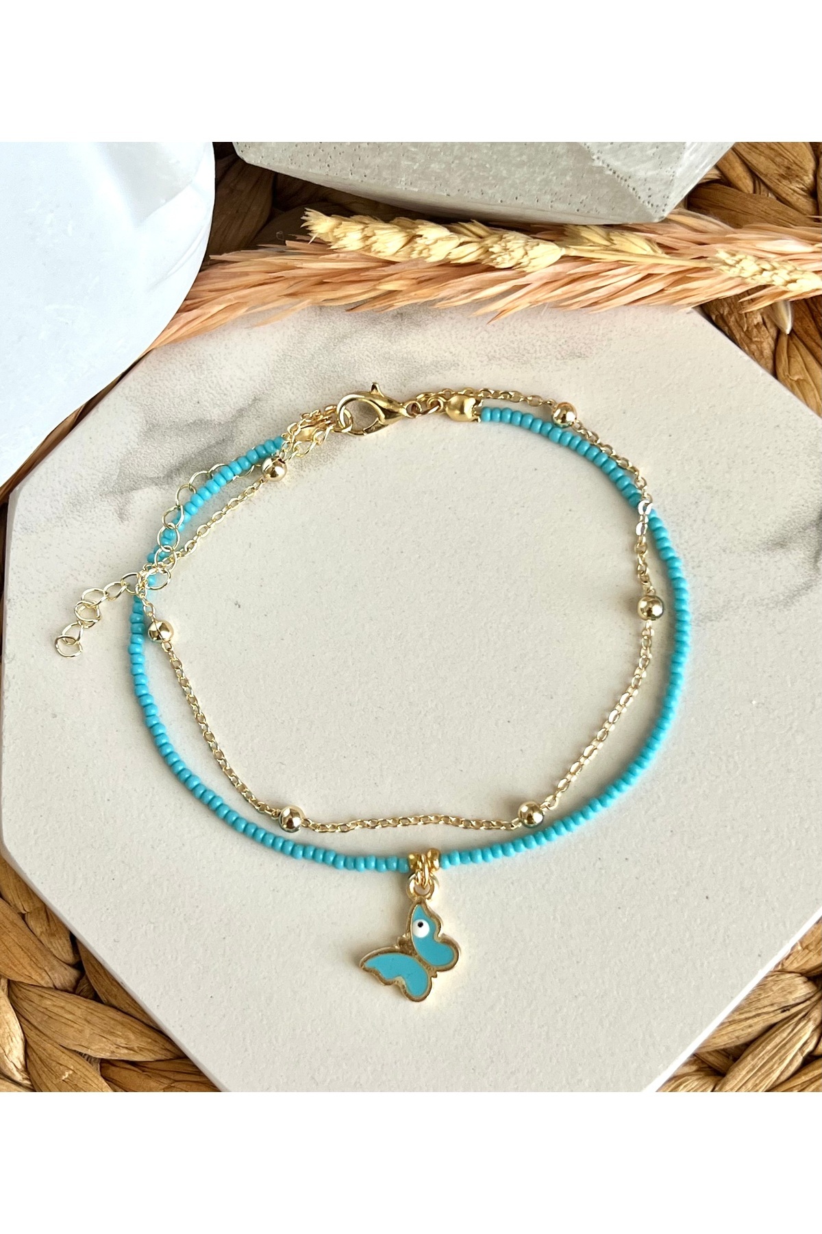 HALHALMILL Mavi Kelebekli İkili Trend Halhal