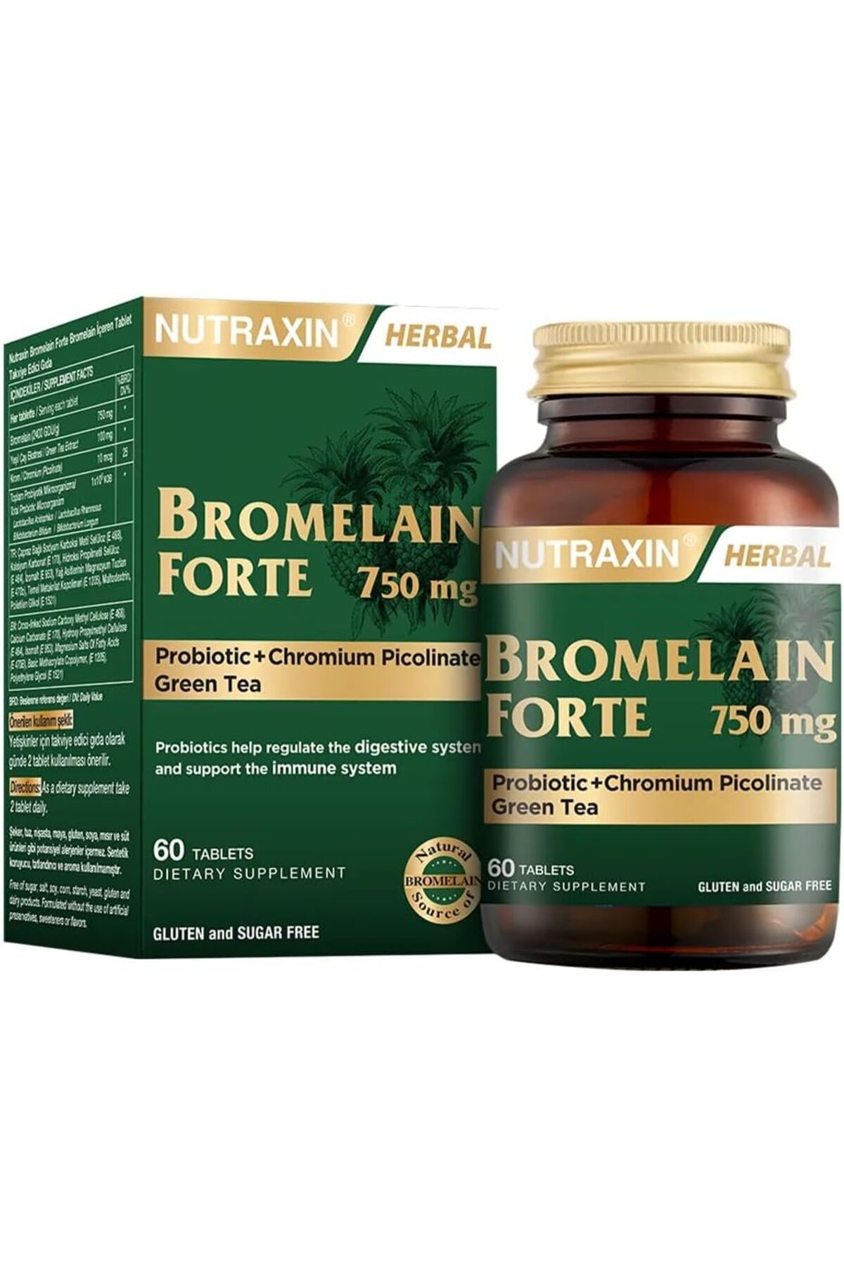 Delixa Bromelain Forte 60 Tablet Bromelain Krom Probiyotik750 Mg