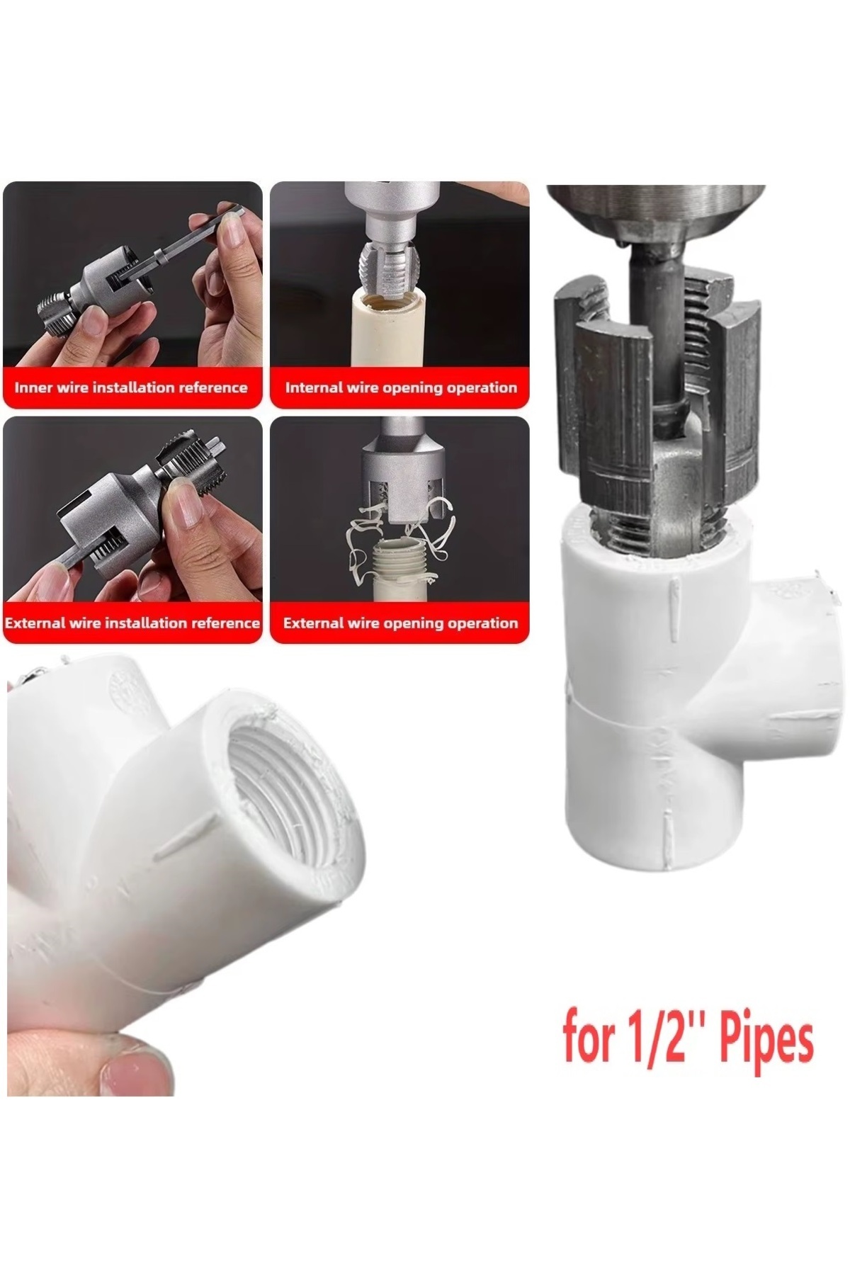 Depolife PPRC Pvc Boru Diş açma Aparatı Tamir Onarım Montaj için 1/2" Matkap Adaptörlü Tesisatcı Rayba Klavuz