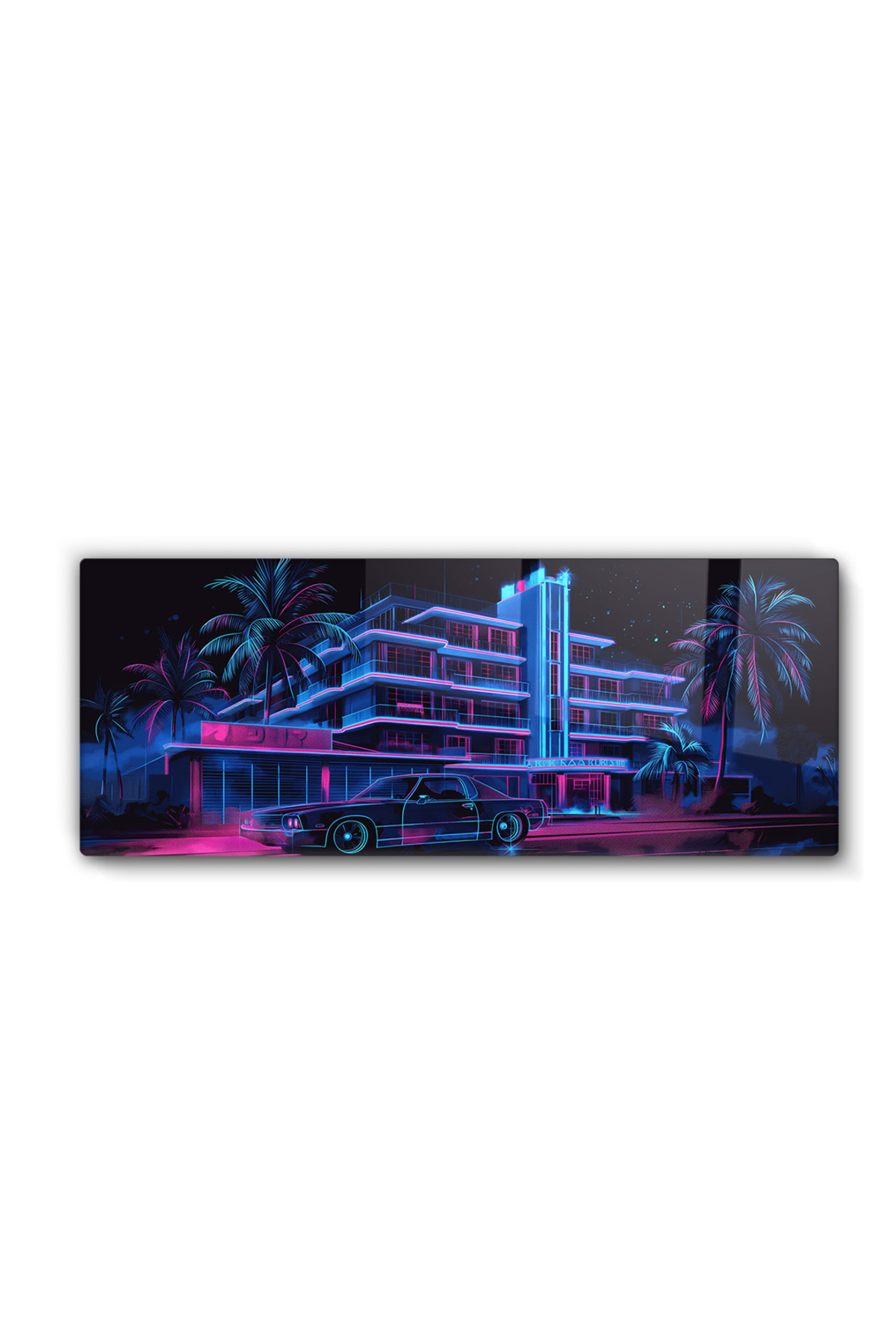 Neon Işıklarıyla Retro Şehir Manzarası Tasarım-Cam Tablo-Ev Ve Ofis Dekorasyon-Sanatsal-Tasarım