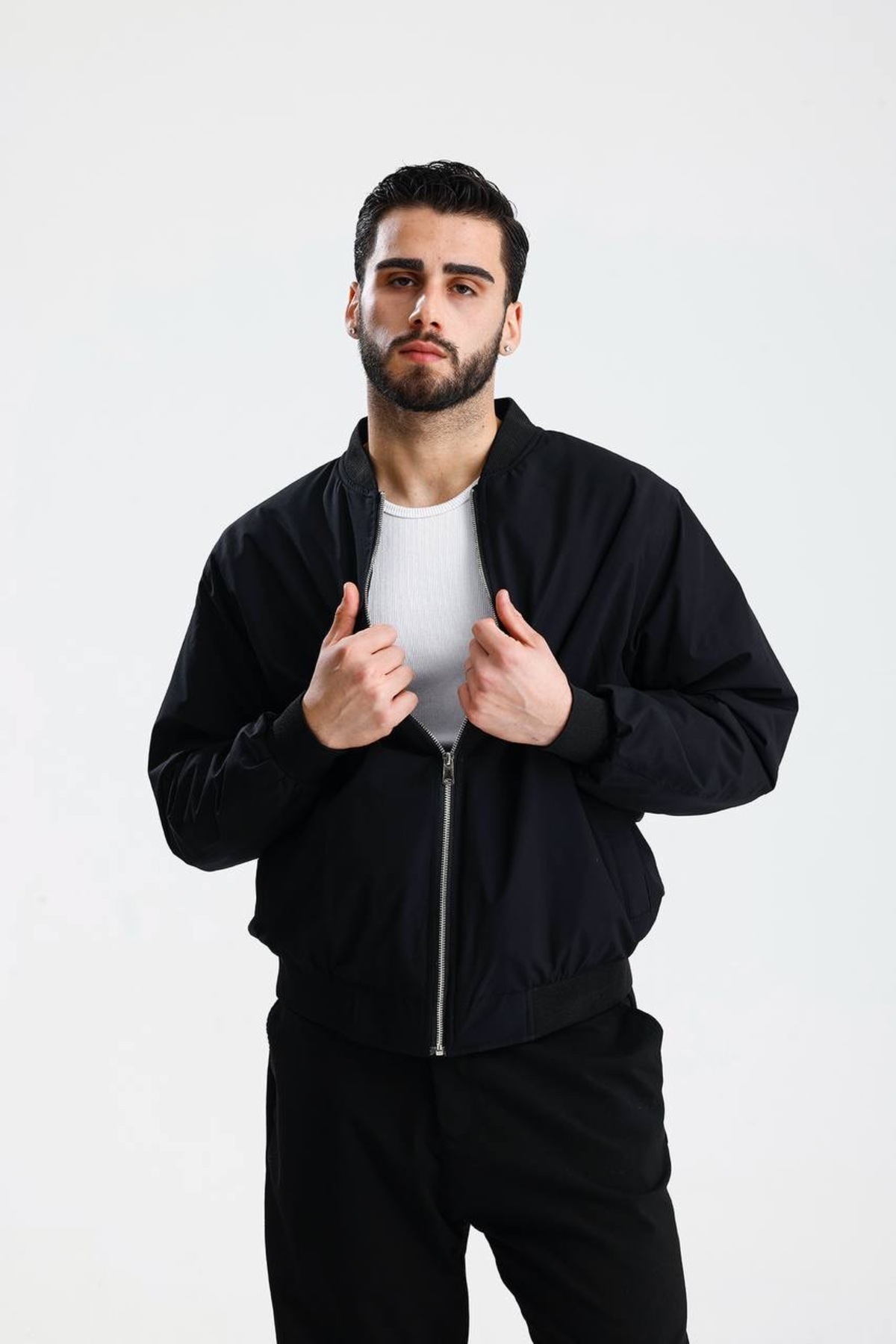 İLKCET MODA  V Yaka Fermuarlı Siyah Oversize Mevsimlik Ceket - Görsel 5