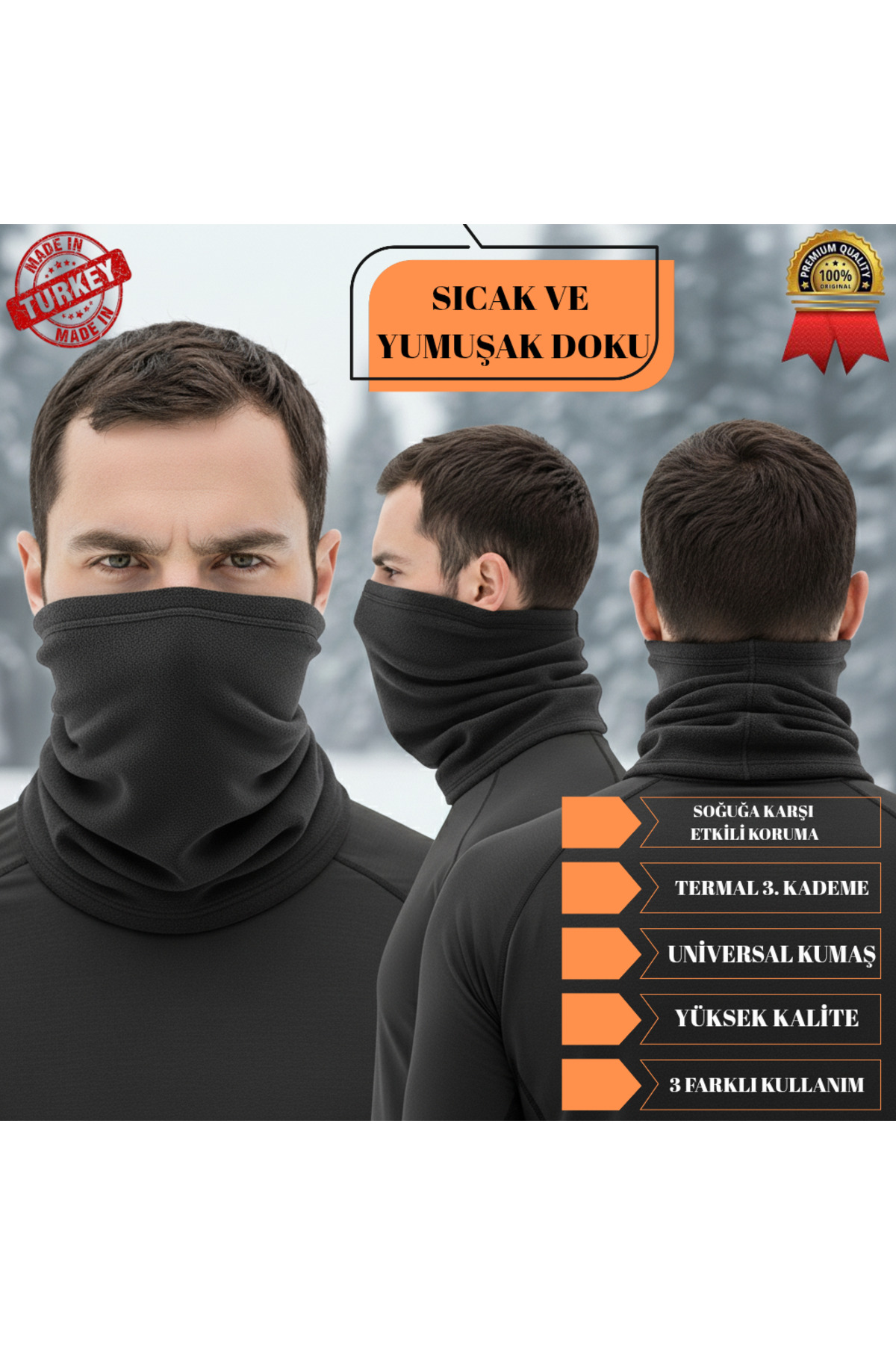 akyıldız iş elbiseleri Polar Boyunluk | Kışlık Motorcu Rüzgar Önleyici Outdoor Buff Bere (3 FARKLI KULLANIM) görsel 2