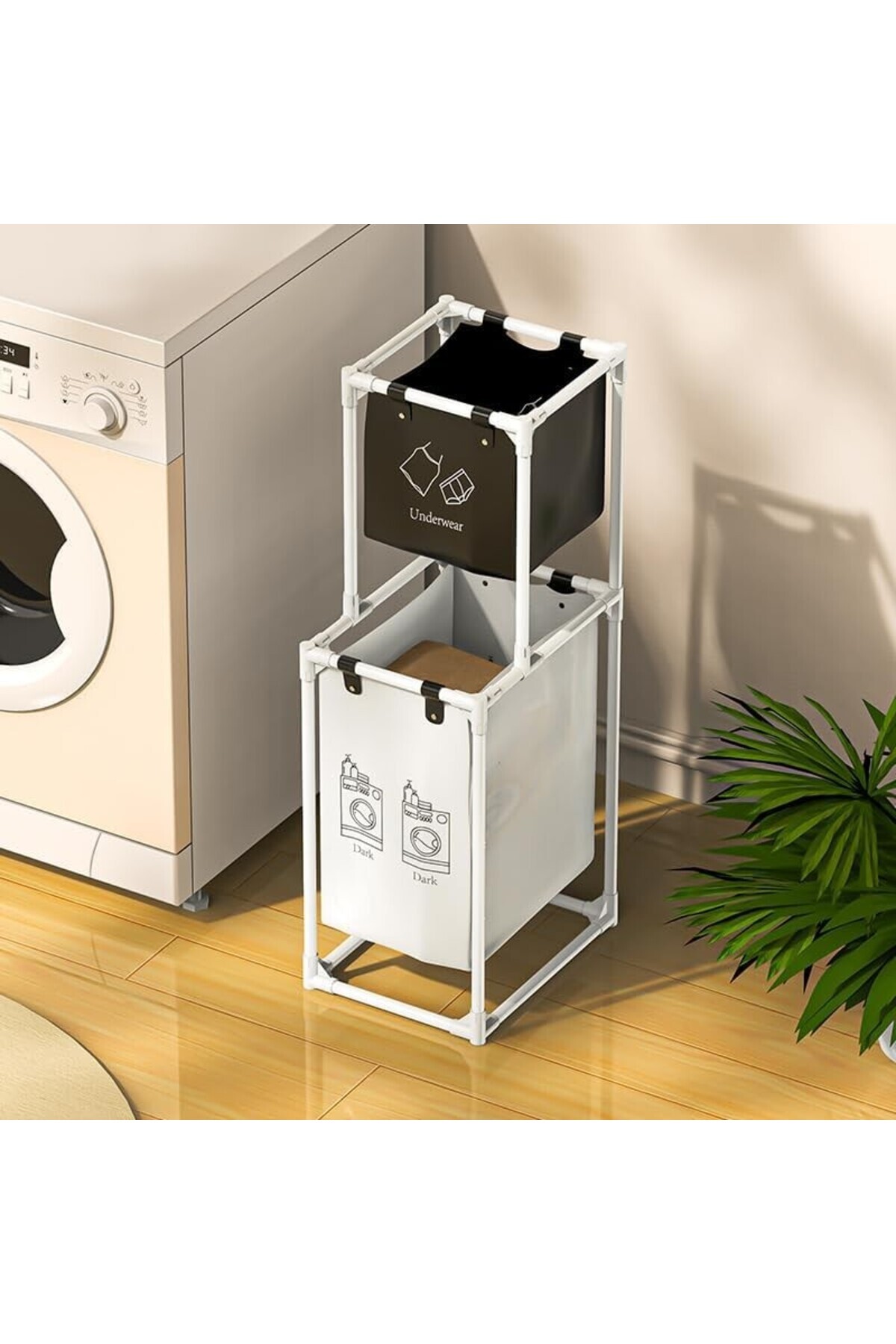 Flippy Laundry Basket, Flippy, 2-Tier, 2 Baskets, Stainless Steel