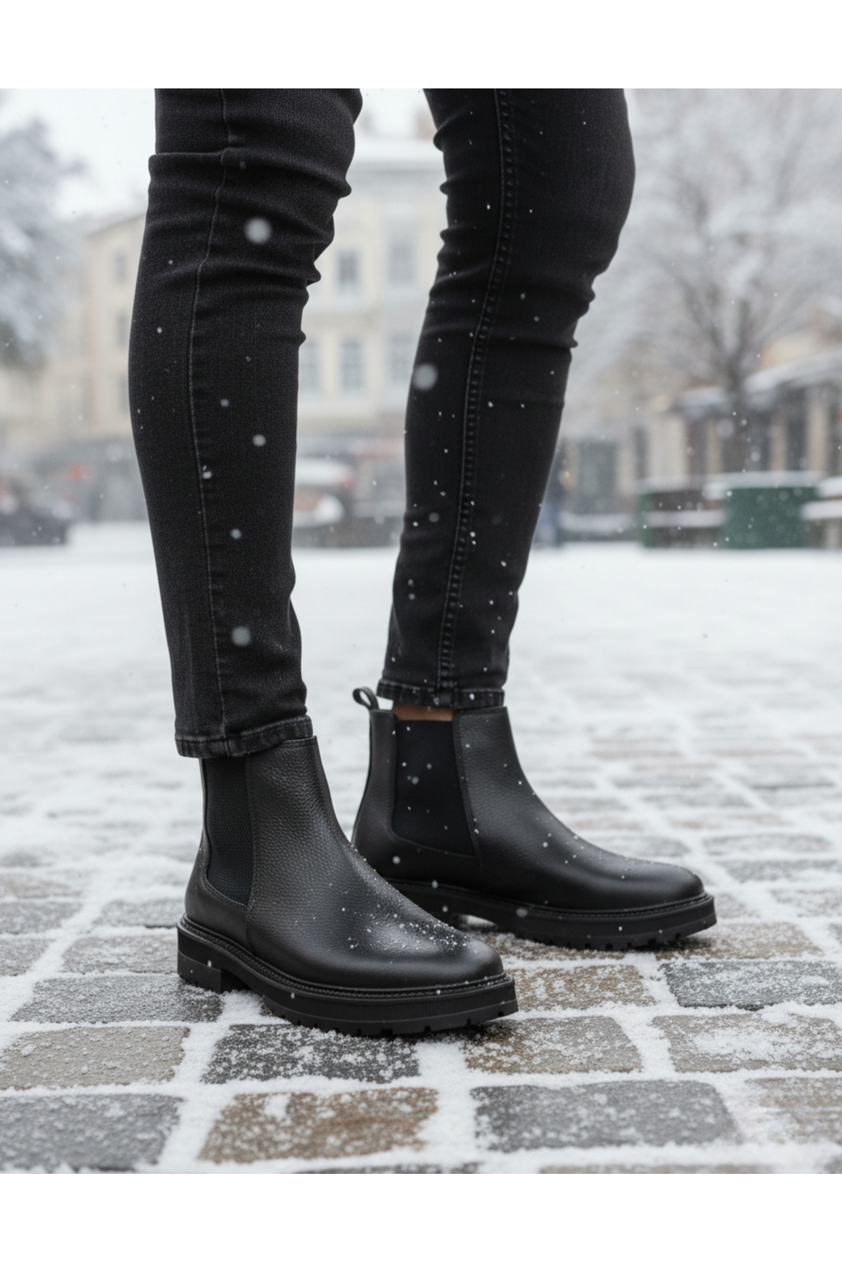 zege shoes  Hakiki Deri Orjinal Erkek Kışlık Bot Fermuar&Lastikli Suya Soğuğa Dayanıklı Kaymaz Taban Ortopedik - Görsel 3