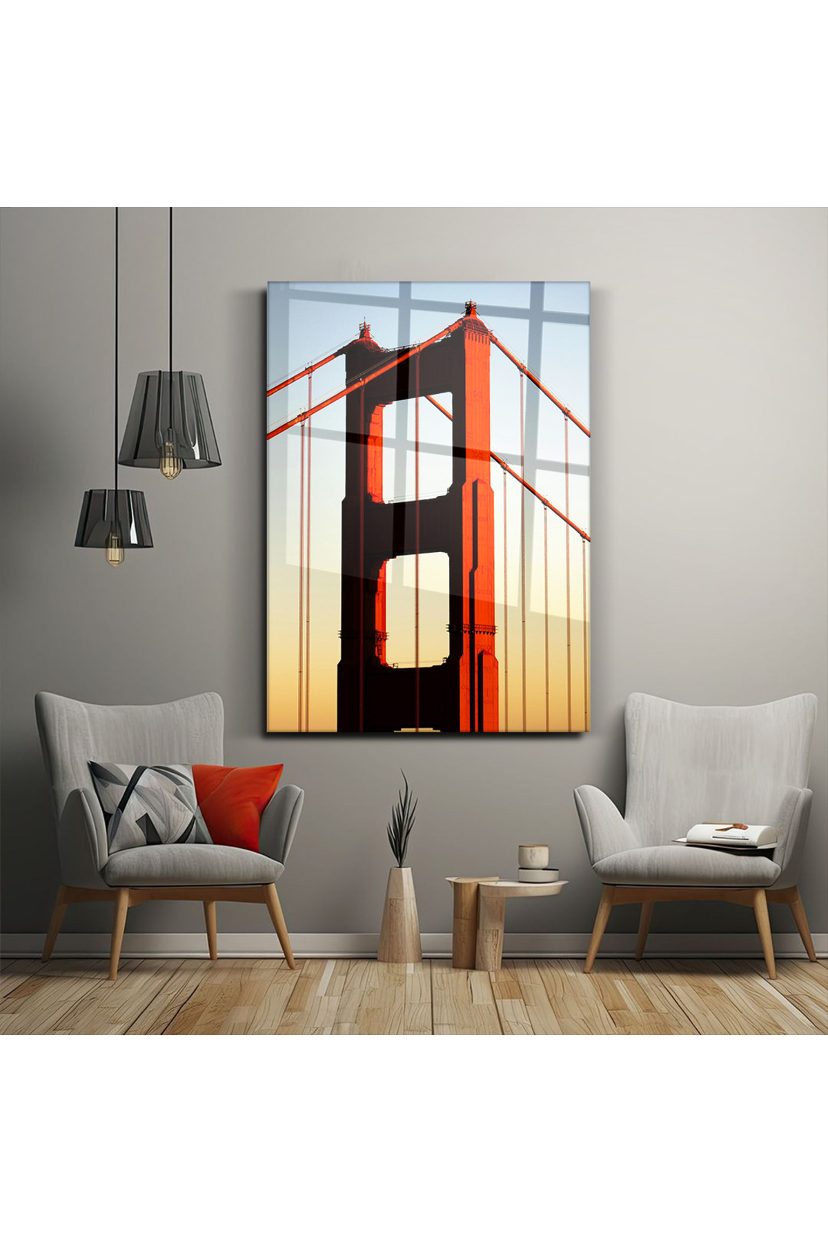 Golden Gate Köprüsü Detaylı Fotoğraf Tasarım-Cam Tablo-Ev Ve Ofis Dekorasyon-Sanatsal