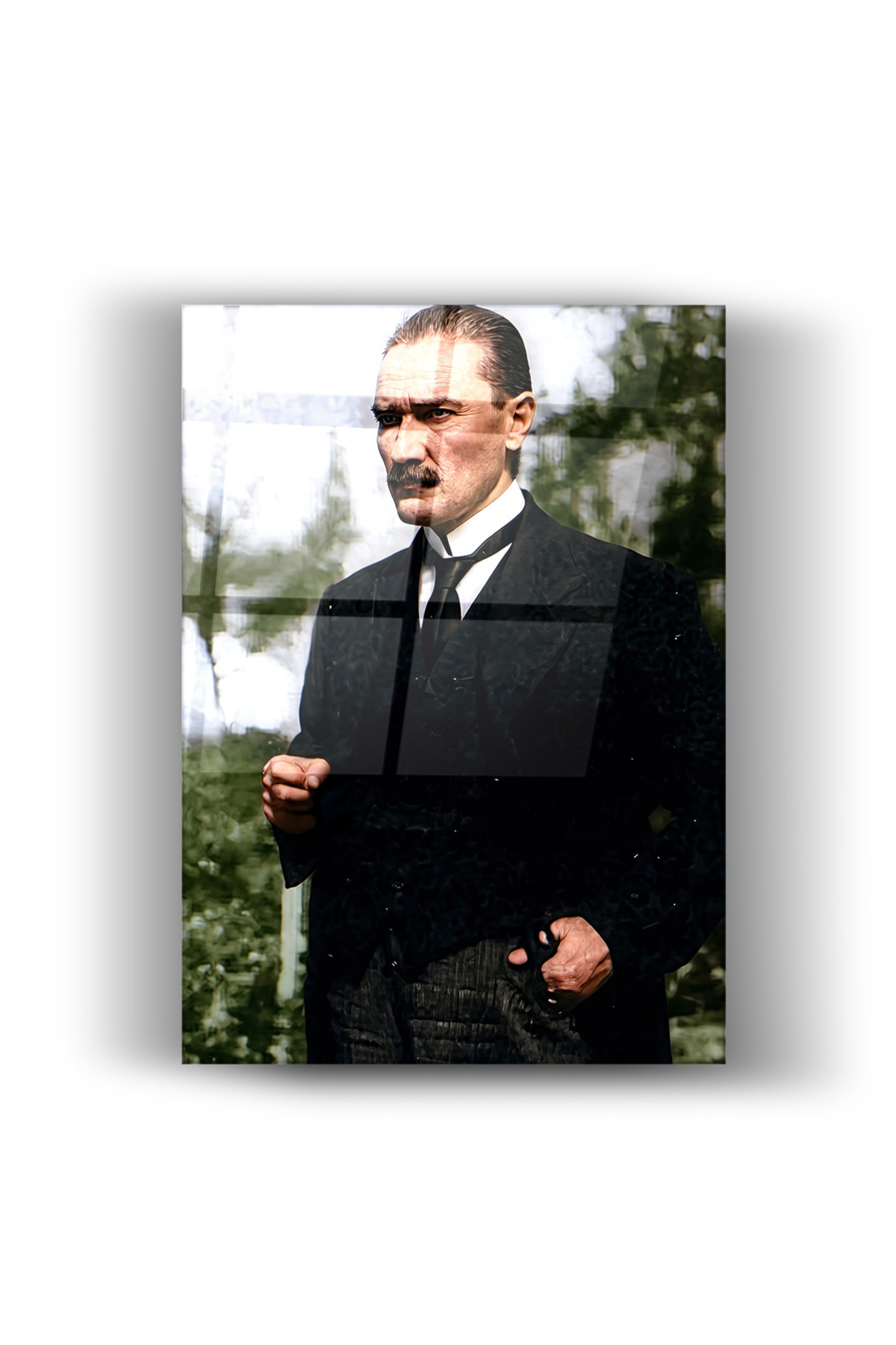 Asil Mustafa Kemal Atatürk Renkli Restorasyon-Modern-Cam Tablo-Ev ve Ofis Dekorasyonu