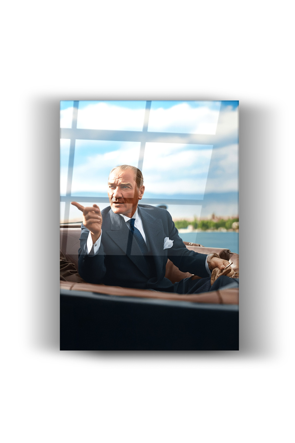Modern Stil Atatürk Portresi-Modern-Klasik-Cam Tablo-Ev ve Ofis Dekorasyonu