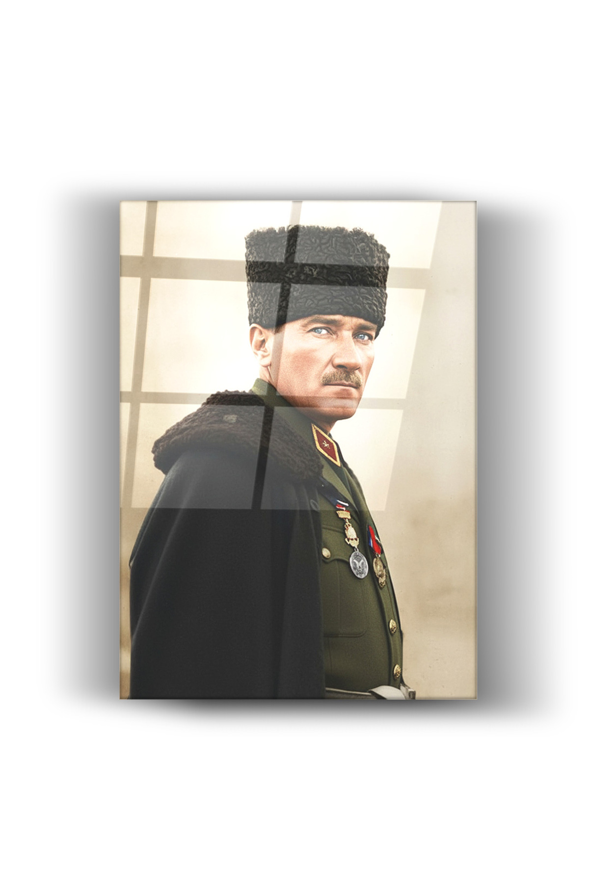 Renkli Mustafa Kemal Atatürk Portresi-Cam Tablo-Ev ve Ofis Dekorasyonu