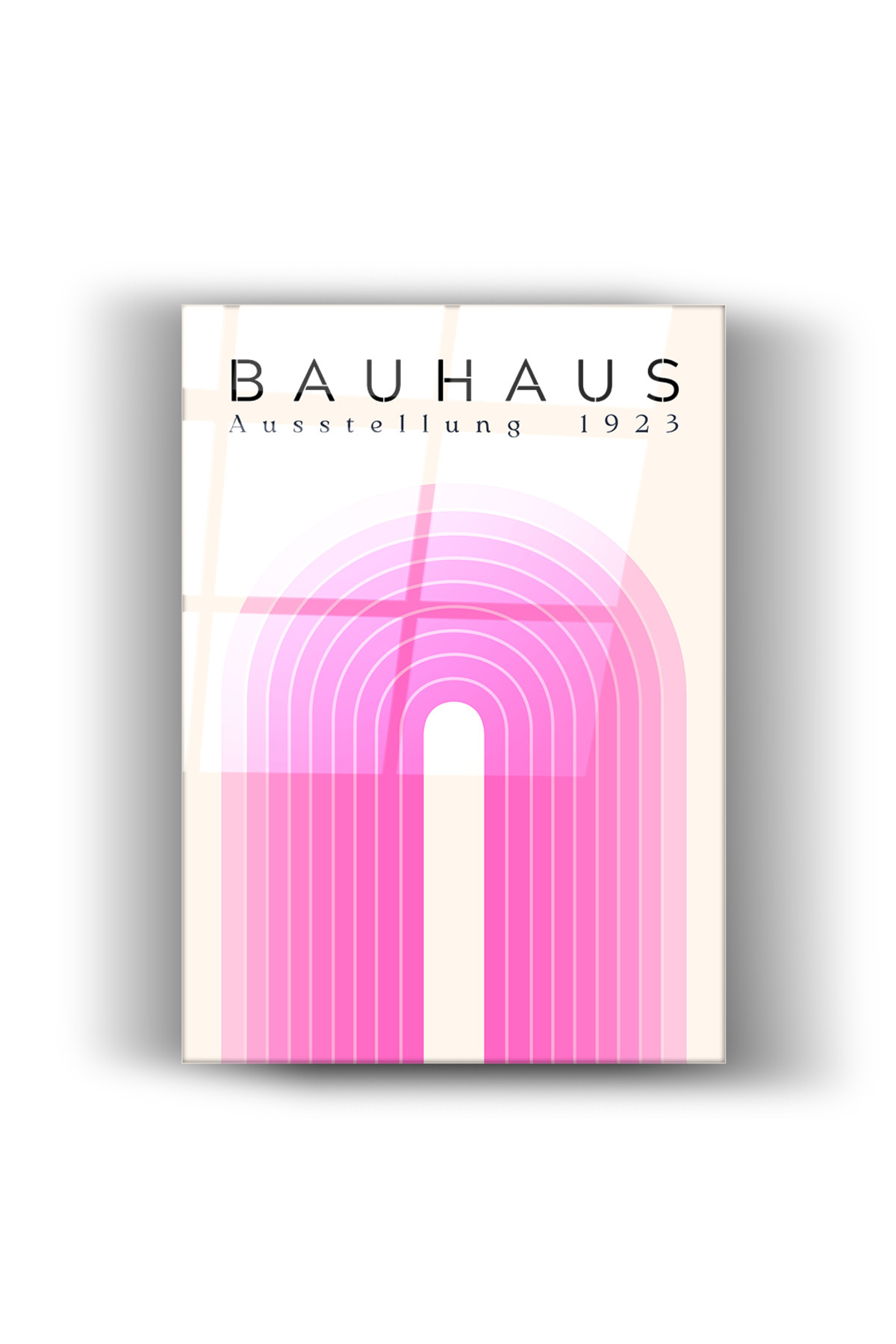 Bauhaus 1923 Pembe Geometrik Desenli Tasarım-Cam Tablo-Ev Ve Ofis Dekorasyon-Sanatsal