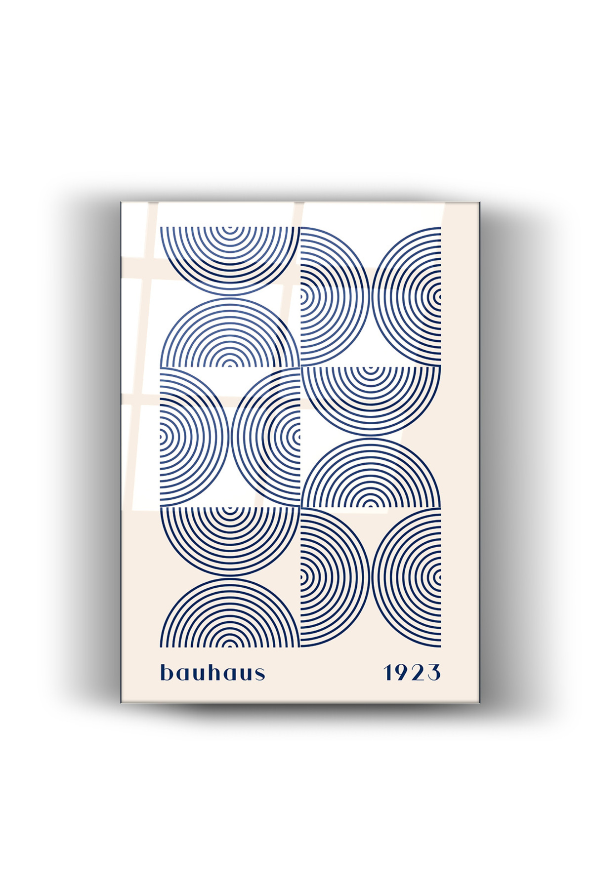 Cam Tablo – Bauhaus 1923 Lacivert Geometrik Desen | Modern & Bohem Duvar Sanatı