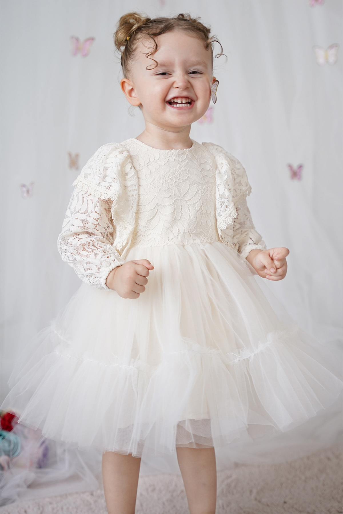 ALYRA Kız Bebek Elbise Dantelli Tüllü Tütü Doğum Günü Özel Gün Düğün Parti Pamuklu Abiye Kız Çocuk Elbise fotoğrafı 7 (önizleme)