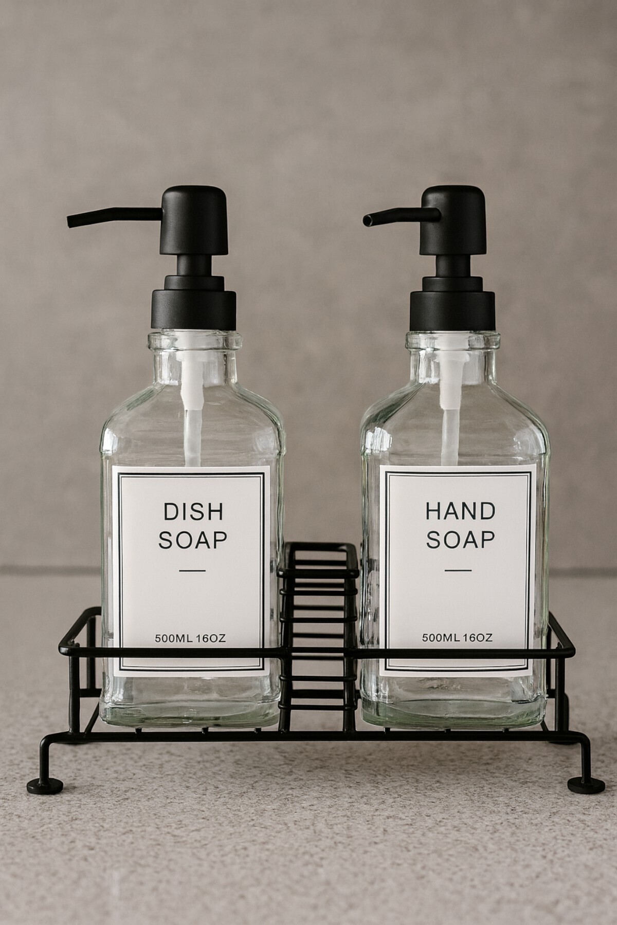 Evsun Home Collection Standlı İkili Kare Cam Sıvı sabunluk 500ml