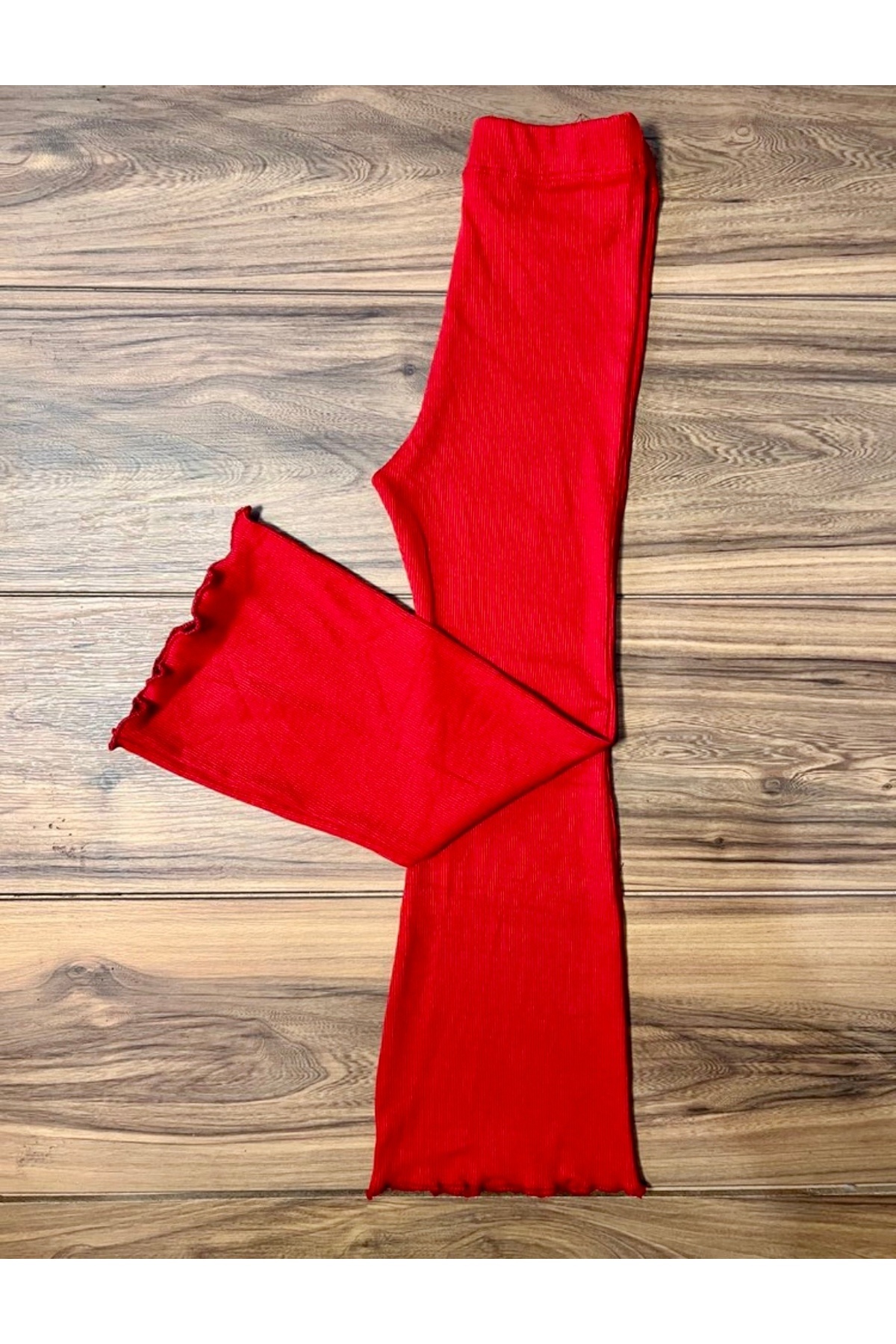 Babyelisco Kız çocuk pamuklu kaşkorse ispanyol paça tayt kırmızı 1-12 yaş fotoğrafı 3 (önizleme)