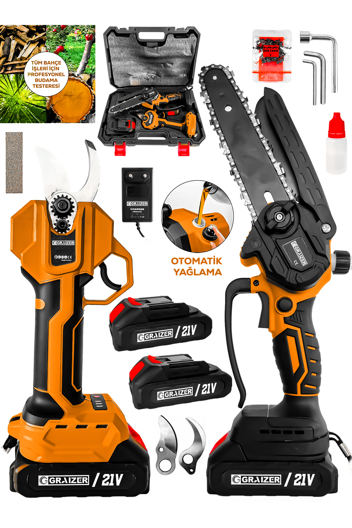 Graizer 2 li Set T-21 Vf 2 Akülü Çelik Şanzuman 2 Pala 2 Zincirli