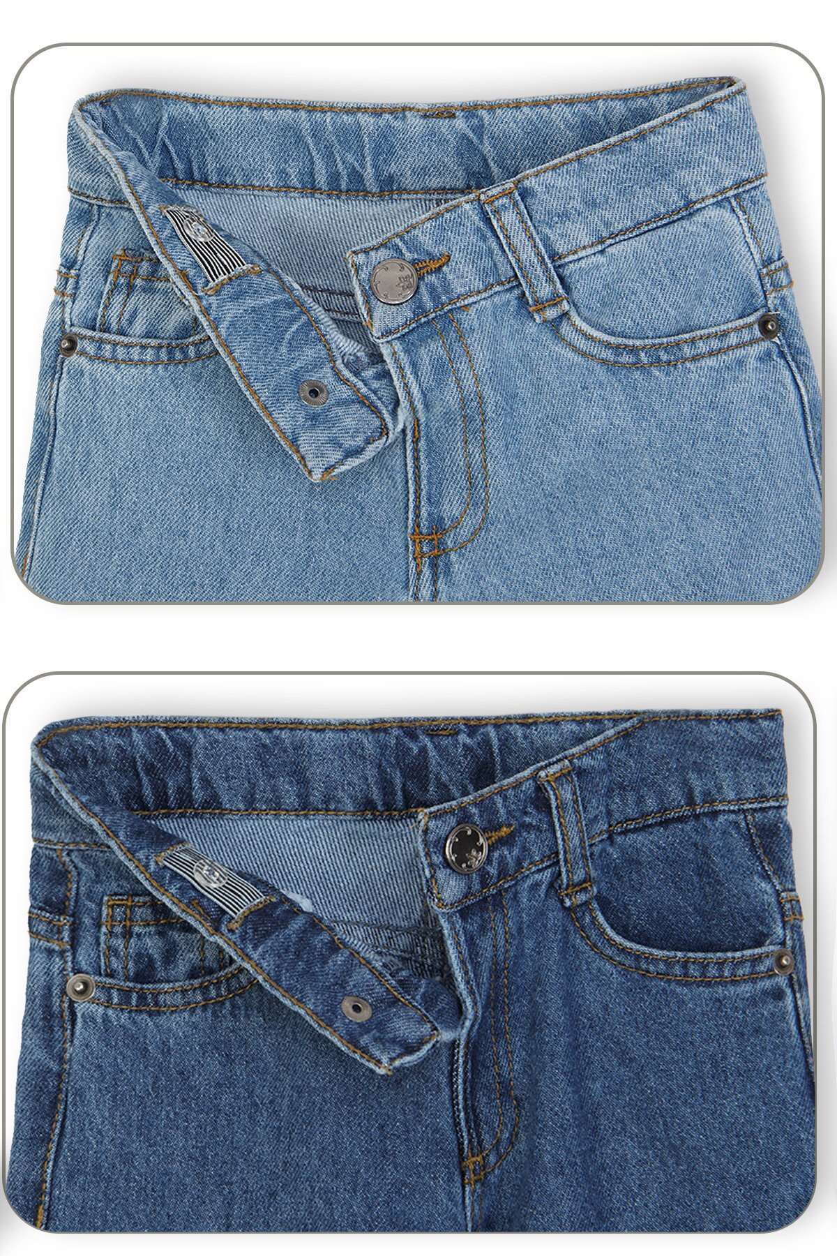 Shopmins Beli Lastikli Çıtçıtlı 2'li Kız Erkek Çocuk Unisex Jean Kot Pantolon Bebe fotoğrafı 4 (önizleme)