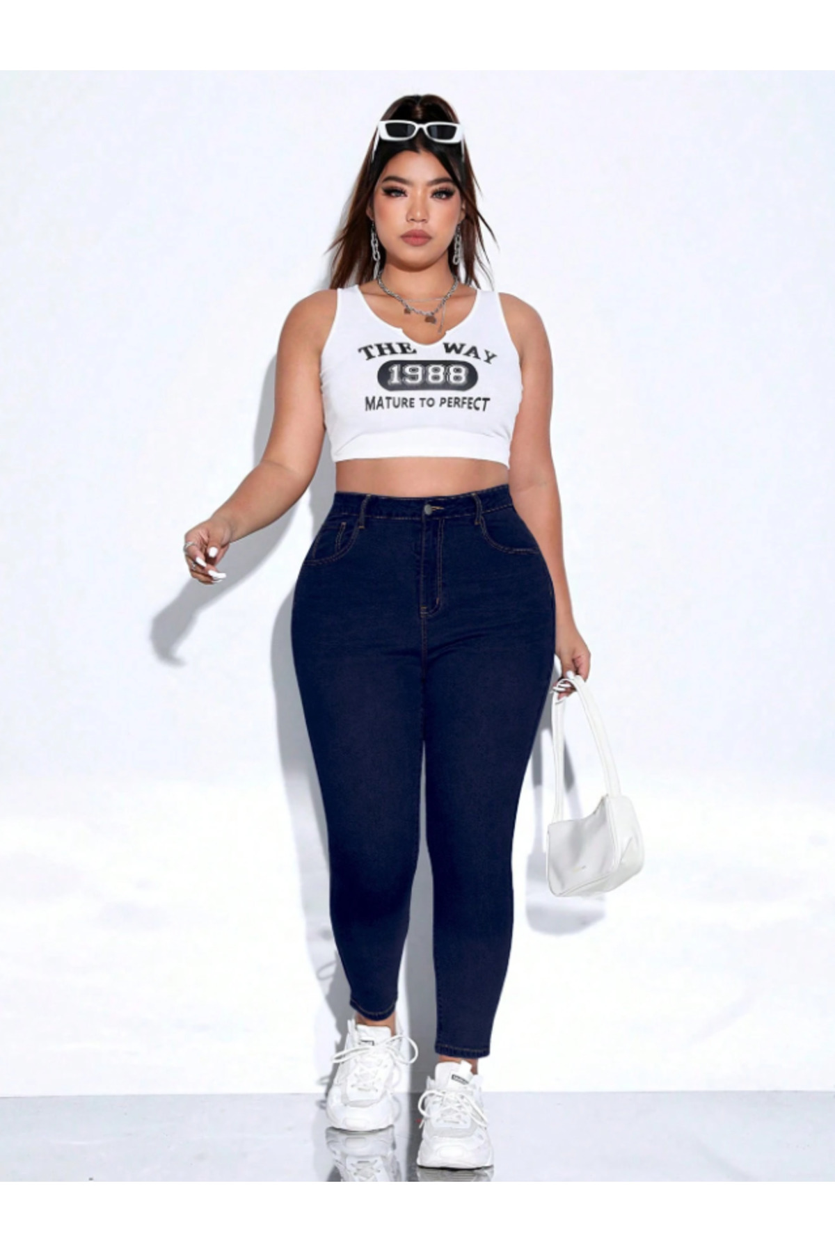 Linarose  Kadın Klasik Büyük Beden Skinny Fit Yüksek Bel Full Likralı Yumuşak Giyim Jean Big Size - Görsel 5