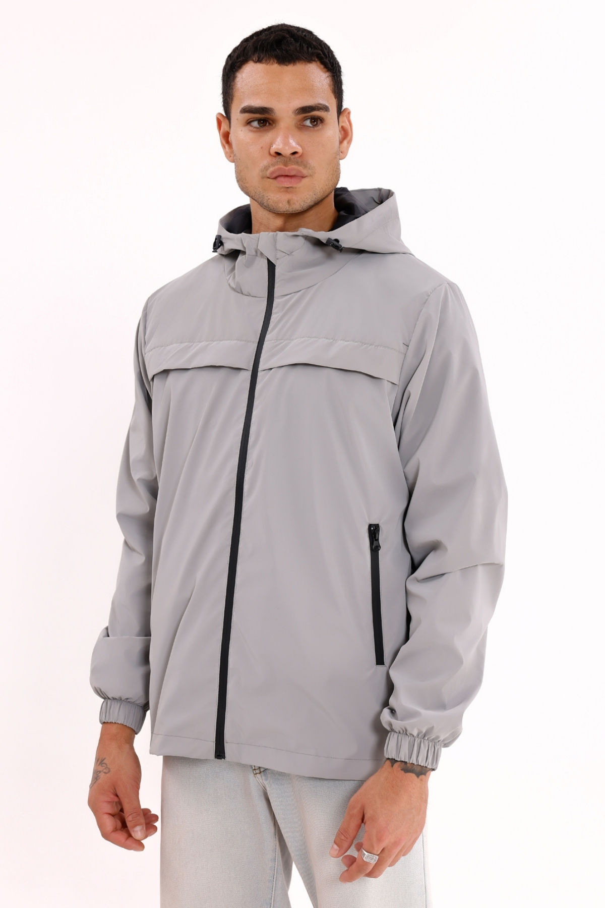 Montland  Erkek Gri Kapüşonlu Nova Kumaş Şık Mevsimlik Su ve Rüzgar Geçirmez Yağmurluk - Görsel 3