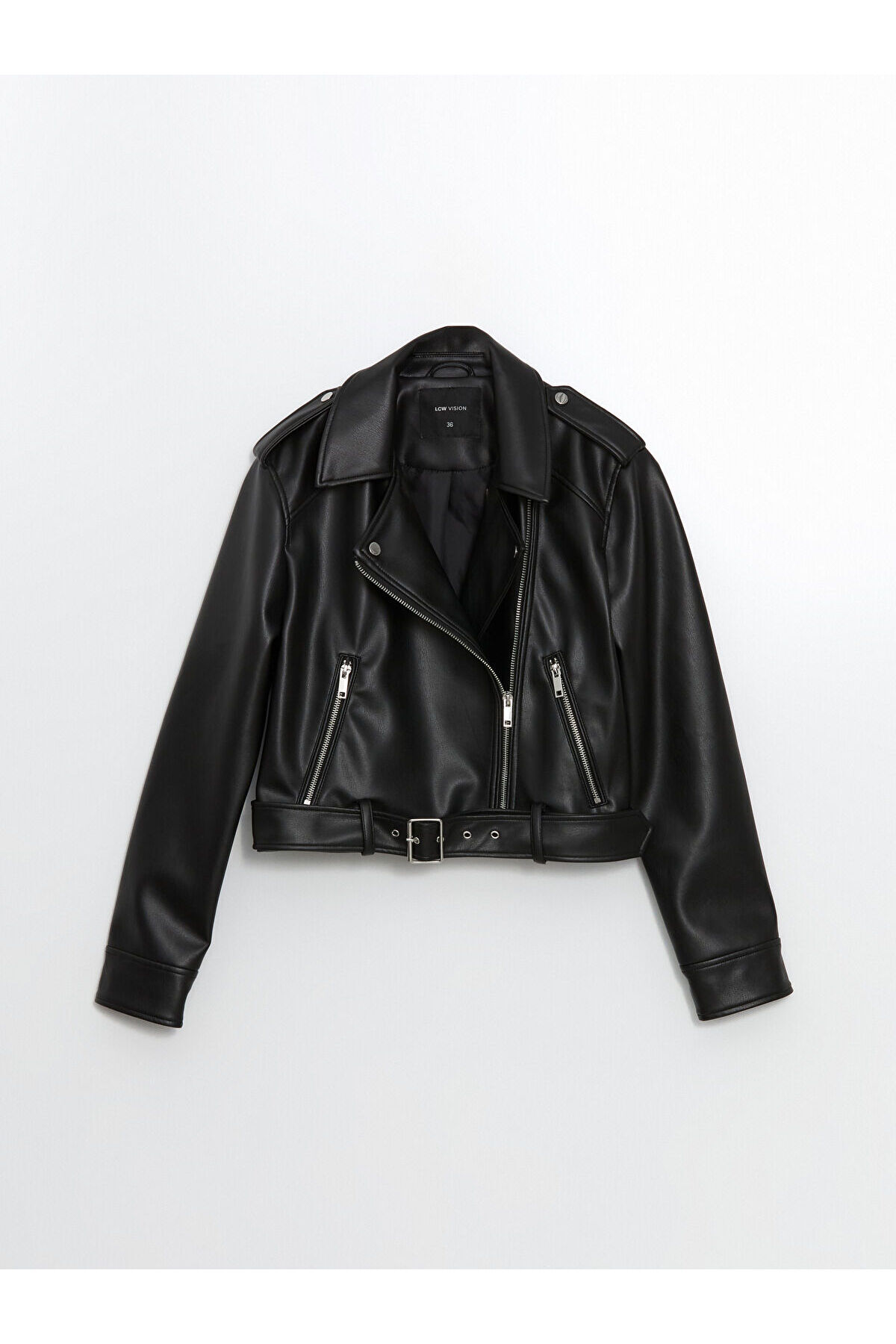 LCW Biker Collar Women's Leather Look Jacket (W5)