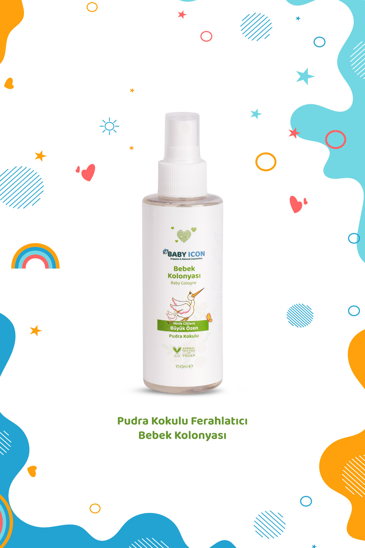 Baby İcon %100 Doğal Bebek Kolonyası 150 ML Pudra Kokulu Bitkisel Vegan İçerik 709 fotoğrafı 2 (önizleme)