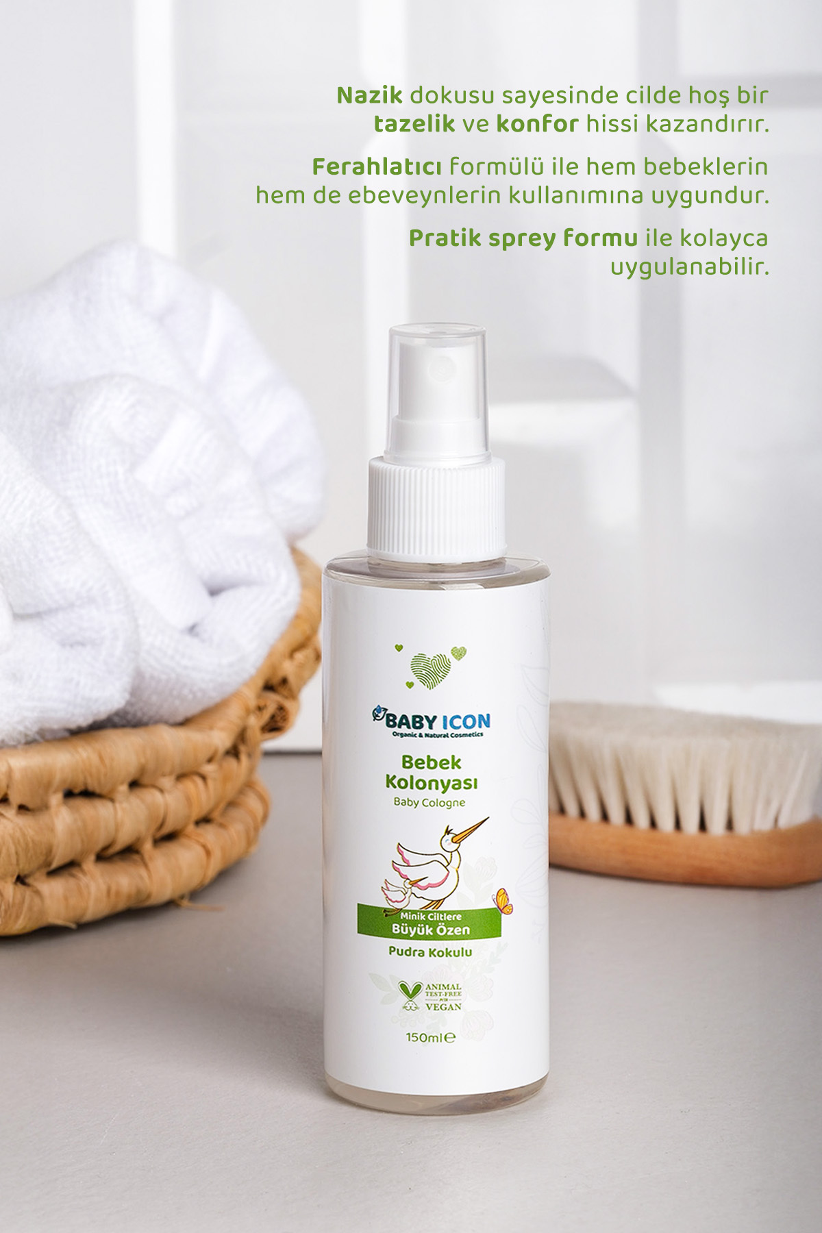 Baby İcon %100 Doğal Bebek Kolonyası 150 ML Pudra Kokulu Bitkisel Vegan İçerik 709 fotoğrafı 6 (önizleme)