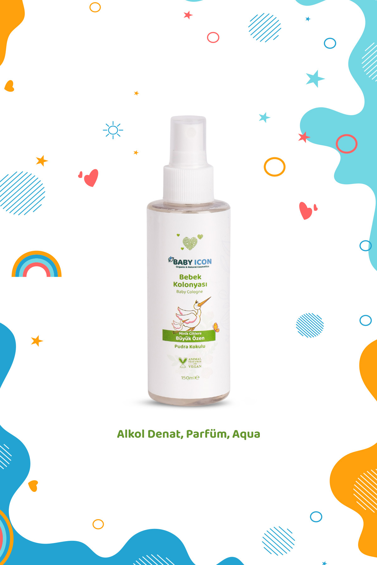 Baby İcon %100 Doğal Bebek Kolonyası 150 ML Pudra Kokulu Bitkisel Vegan İçerik 709 fotoğrafı 3 (önizleme)