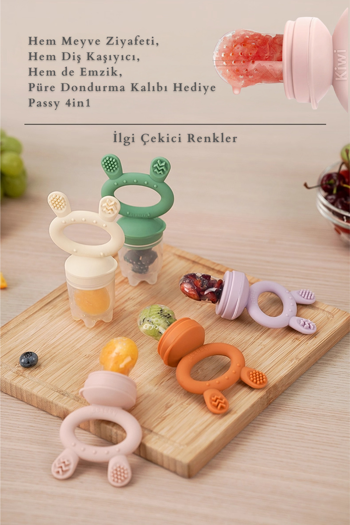 Kiwi Frutty Meyve Süzgeci-Diş Kaşıyıcı-Püre Emzik | Dondurma Kalıbı | %100 Gıda Sınıfı Silikon | 6-36 Ay fotoğrafı 6 (önizleme)