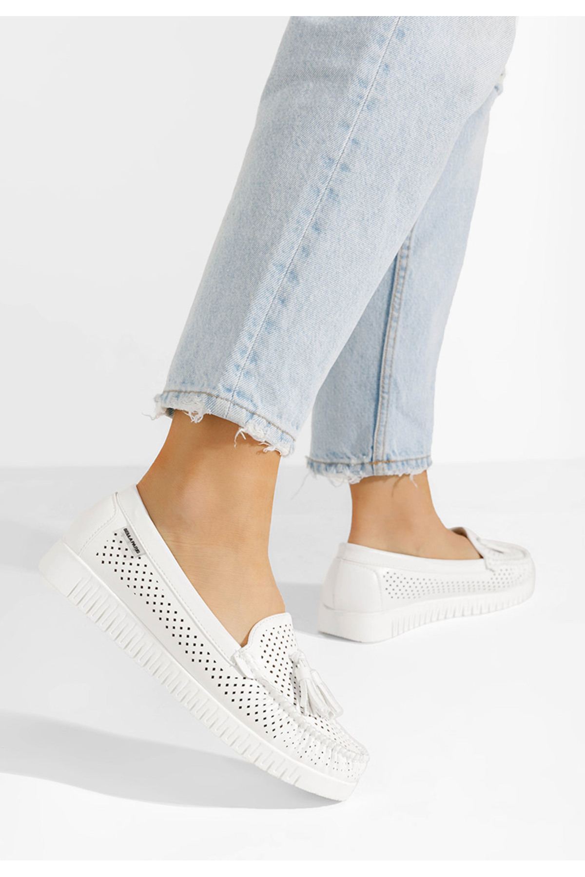 B T Shoes Bílé dámské letní mokasíny Lynna V3