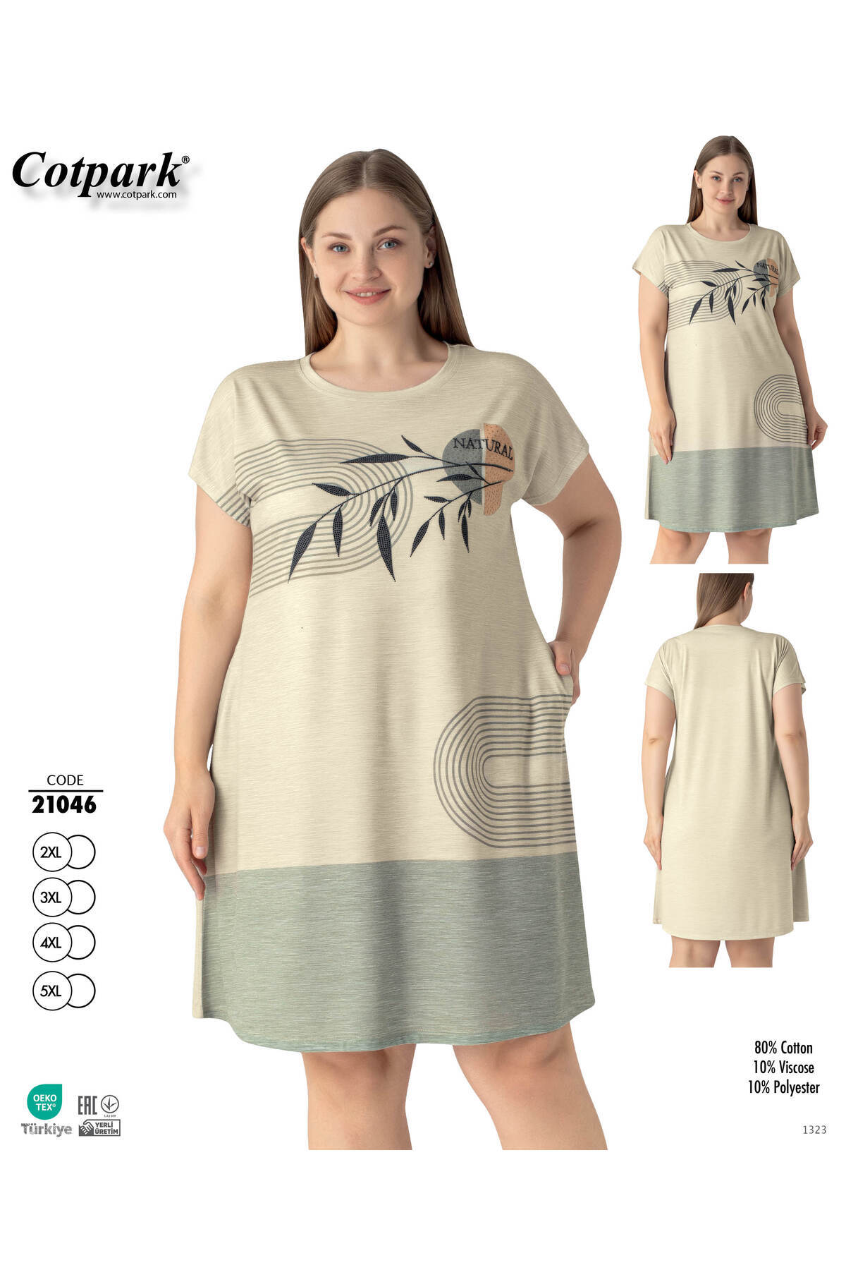 Cotpark Kadın Büyük Beden Pamuklu Viskon Kumaş Gecelik 21046