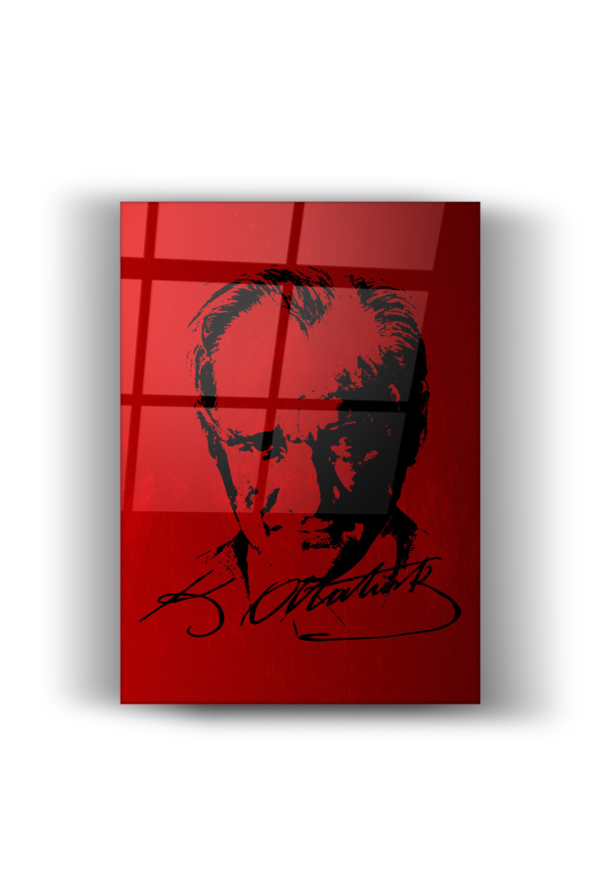 Mustafa Kemal Atatürk Portresi ve İmzası -Cam Tablo- Ev ve Ofis Dekorasyonu