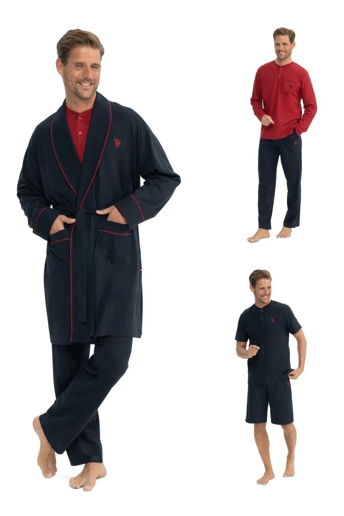 یو اس پولو سرویس خواب دامادی ۵ تکه جعبه‌ای (ست لباس خواب آستین بلند + ست لباس خواب آستین کوتاه + لباس خواب/لباس خواب صبحگاهی)