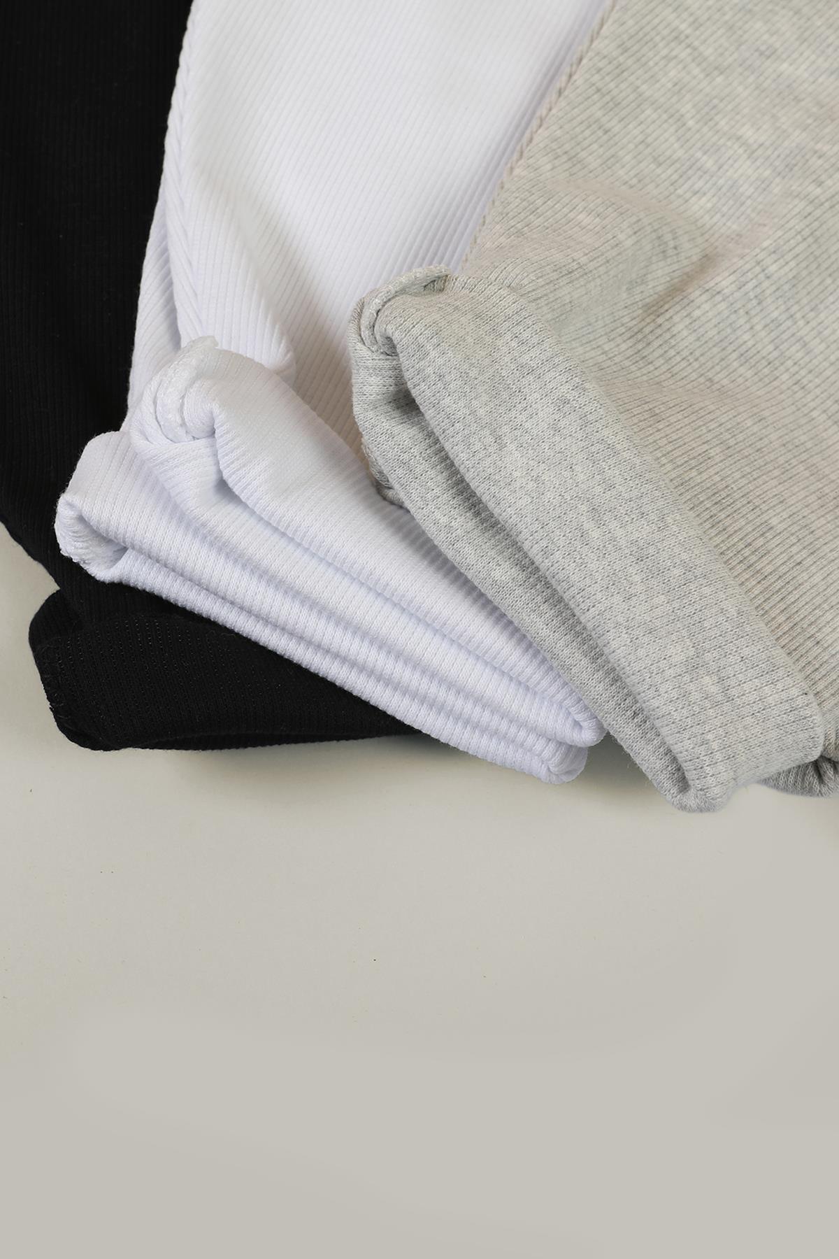 vitmo 3'lü Bebek Pamuklu Slim Fit Tek Alt Esnek ve Rahat Fitilli Kumaş Beyaz-Siyah-Gri fotoğrafı 5 (önizleme)