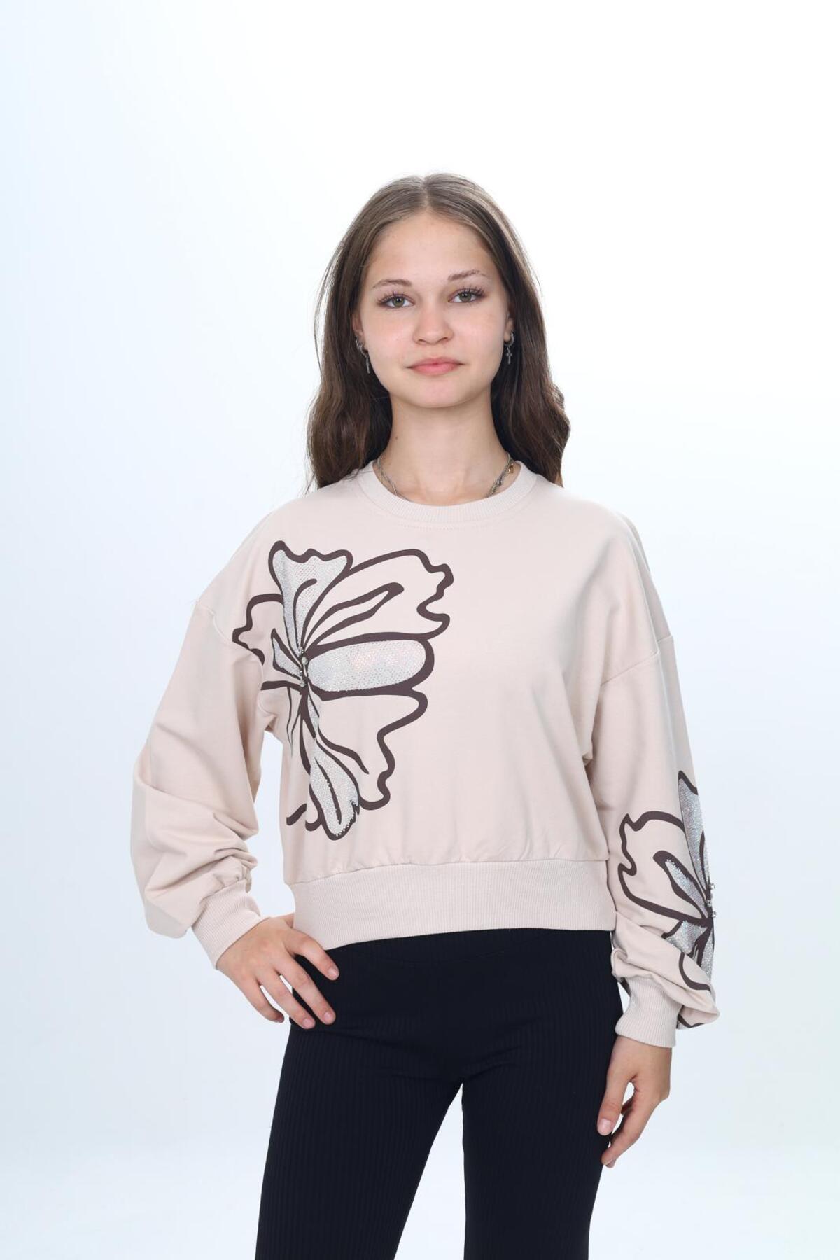 Girls 100% Cotton Daisy Printed Sweatshirt – Seasonal Two Thread Fabric-307