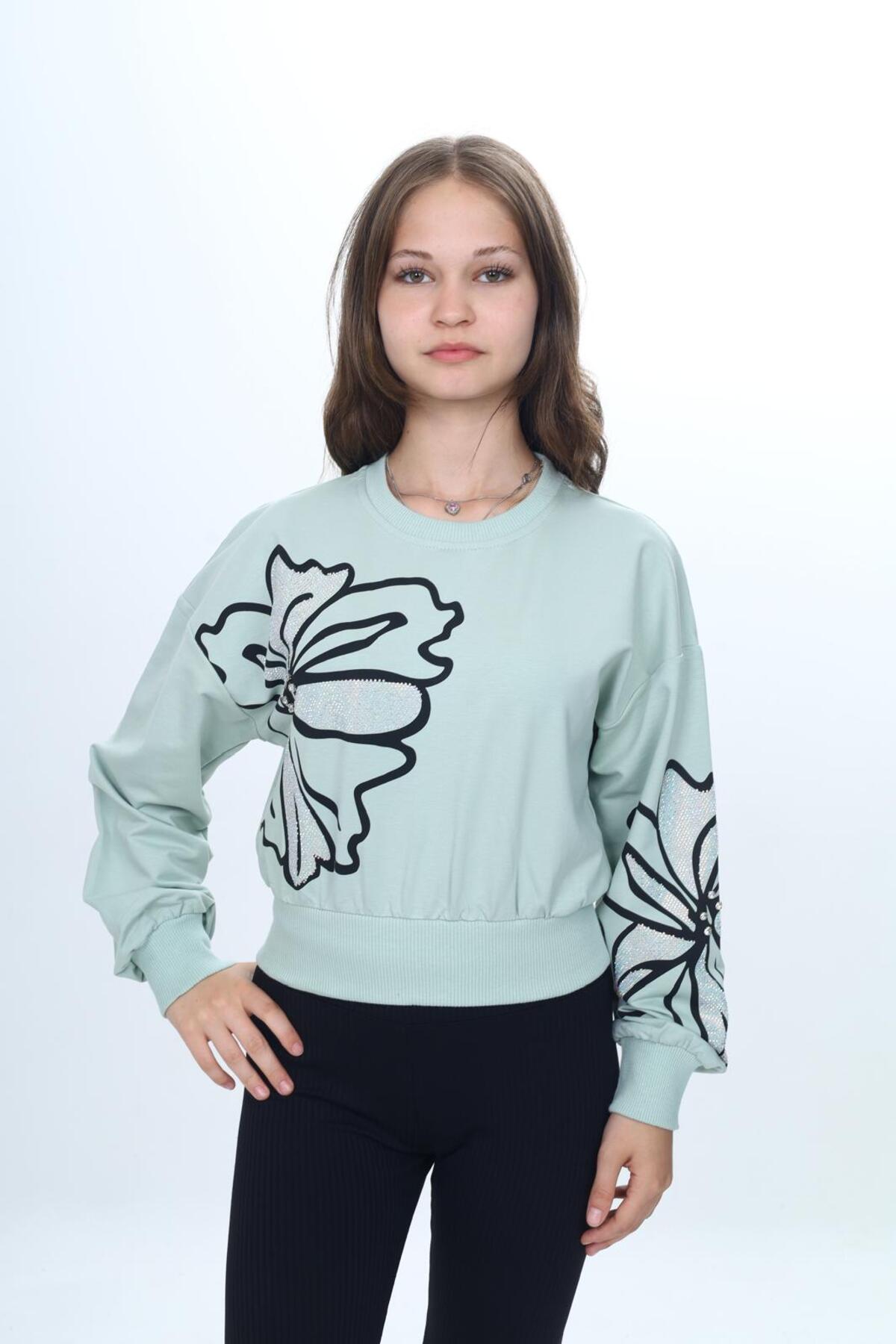 Girls 100% Cotton Daisy Printed Sweatshirt – Seasonal Two Thread Fabric-307