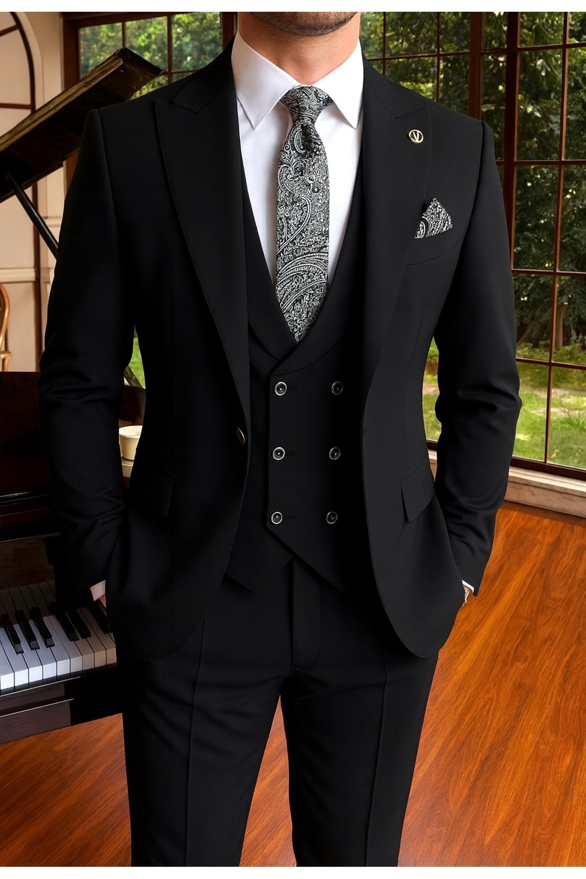 town walker Erkek Slim Fit Yeleki Takım Elbise Seti