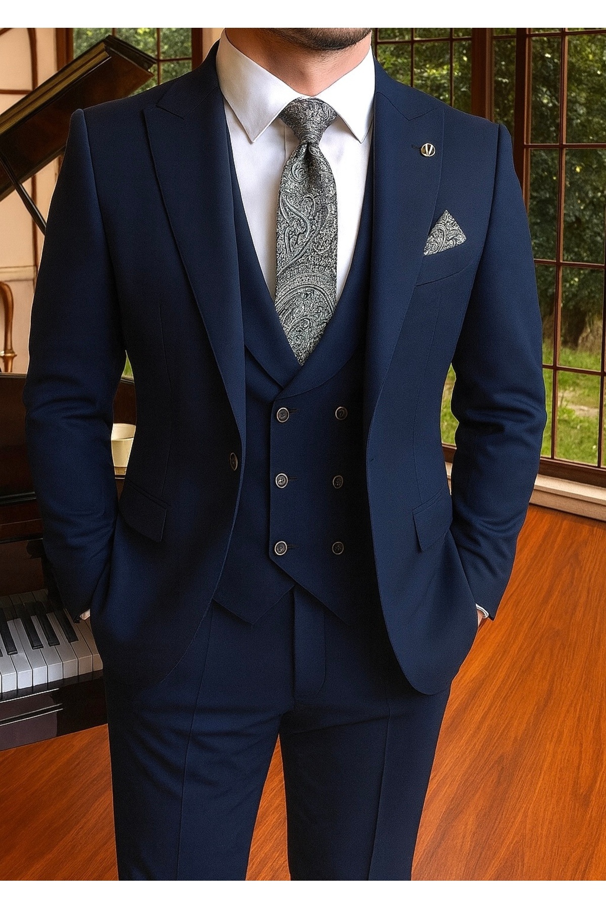 town walker Erkek Slim Fit Yeleki Takım Elbise Seti