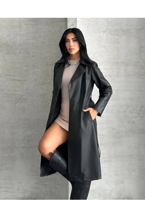 My Jest Fashion Siyah Trençkot - Zarif Tek Düğmeli Çentikli Yakalı