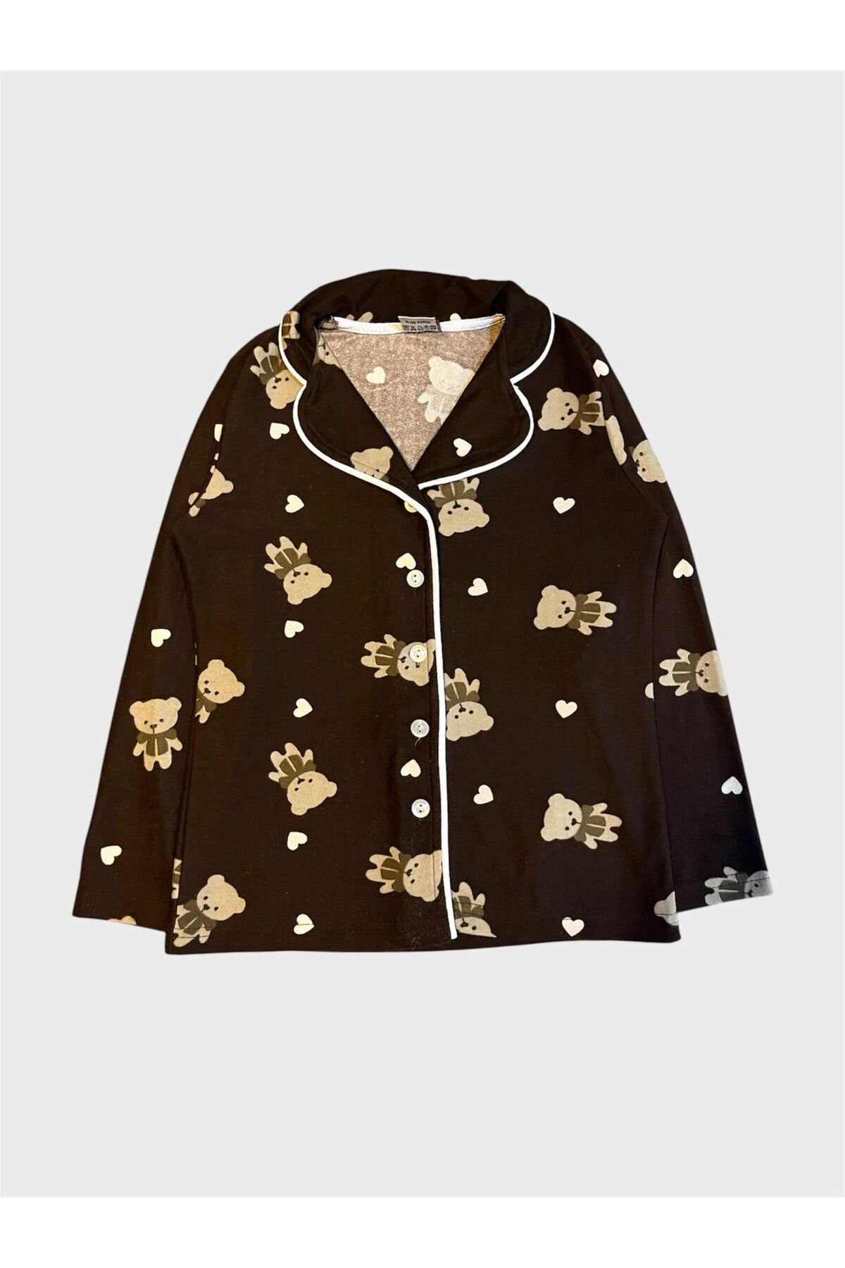 ALİŞ KİDS Anne - Kız Pamuklu Süet Kumaş Kahverengi Ayıcık Desenli Gömlek Yaka Düğmeli Pijama Takımı fotoğrafı 5 (önizleme)