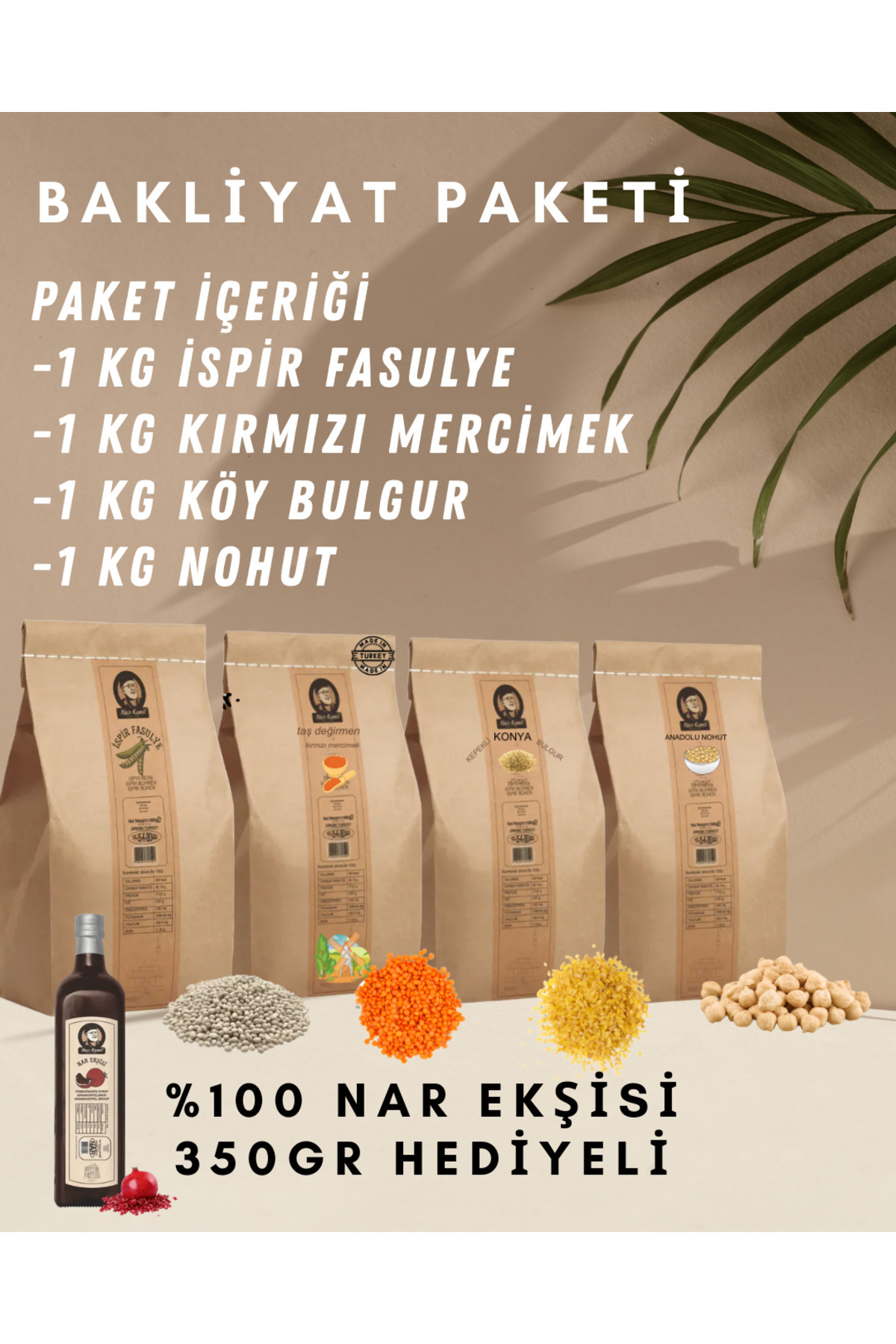 Haci Kamil BAKLİYAT PAKETİ-1 KG İSPİR FASULYE MERCİMEK BULGUR NOHUT AVANTAJ PAKETİ