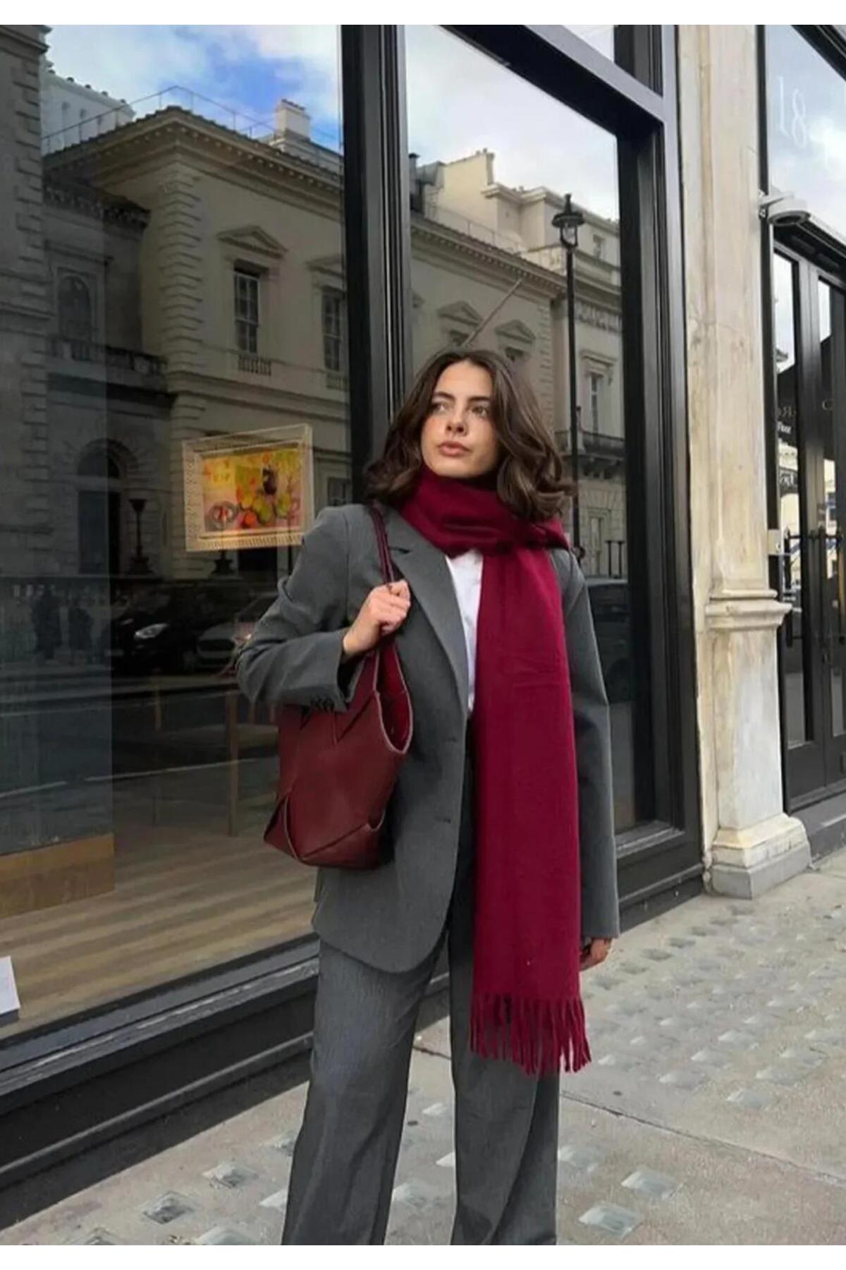 Wearflawless Soft İthal Yumuşak Dokulu Kadın Bordo Atkı, Şal, Omuz Şalı, Sevgililer Günü Hediyesi görsel 3