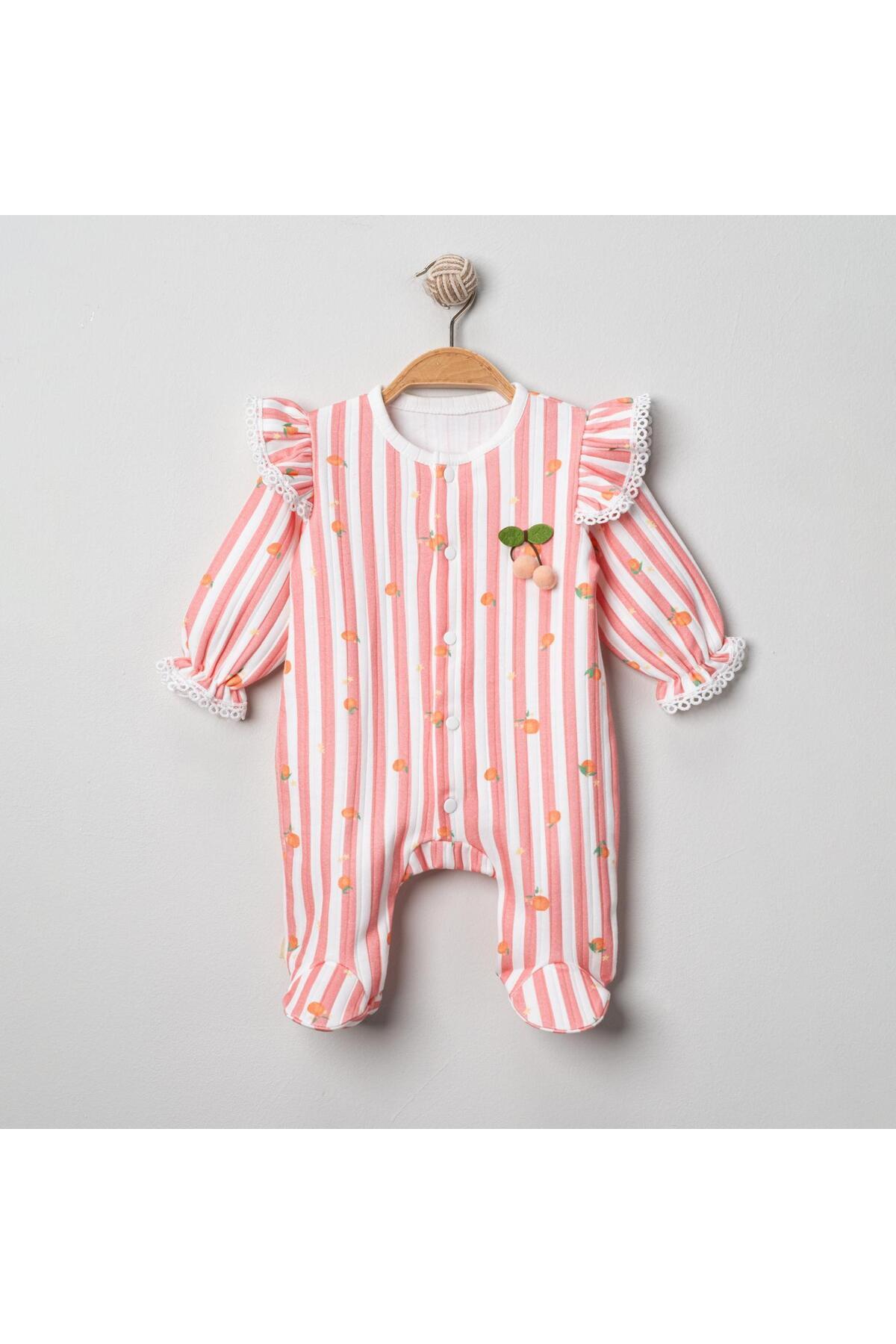 mandalinsbaby ÇİZGİLİ MEYVE BASKILI PATİKLİ KIZ BEBEK TULUM fotoğrafı 2 (önizleme)