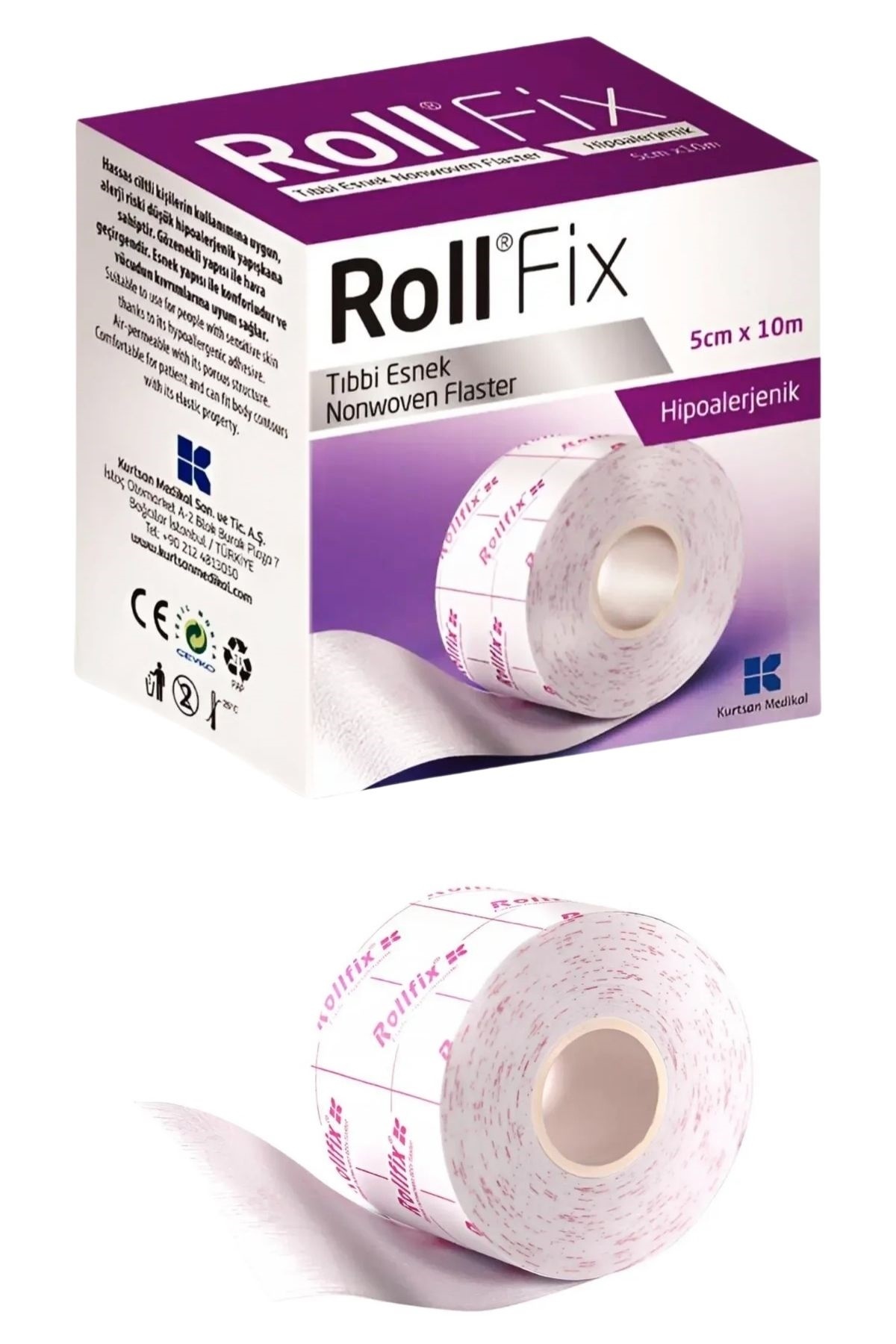Roll Fix Tıbbi Esnek Nonwoven Flaster 5 cm x 10 m Hipoalerjenik Tıbbi Esnek Yapışkanlı Bant