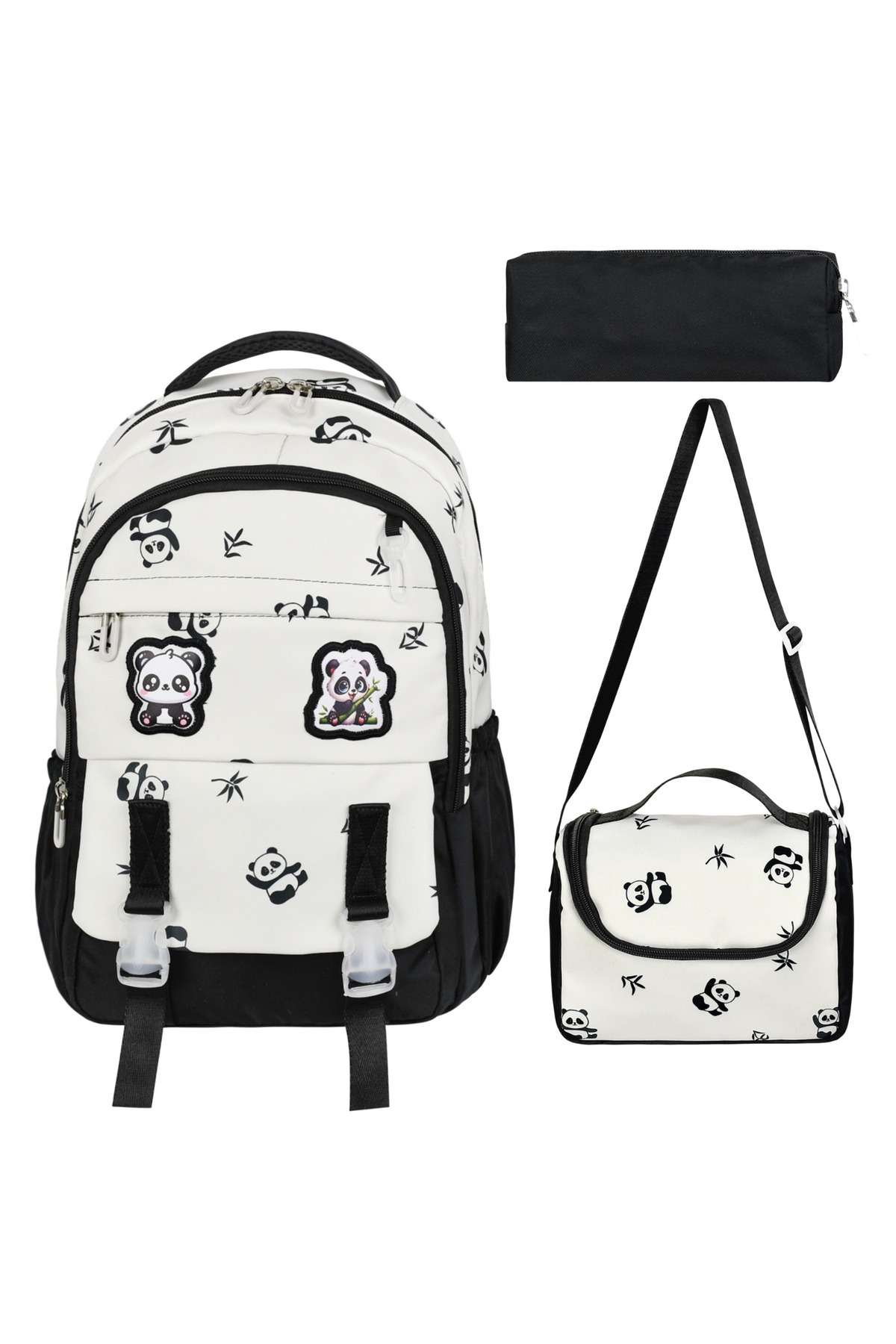 Korean Style Panda Patterned Girl Primary School Bag Thermal Feeding Bag And Pen Holder
