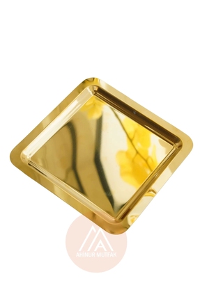 Ahinur Mutfak 6 Adet Parlak Çift Taraflı Gold Altın Kare Paslanmaz Çelik Kahv...