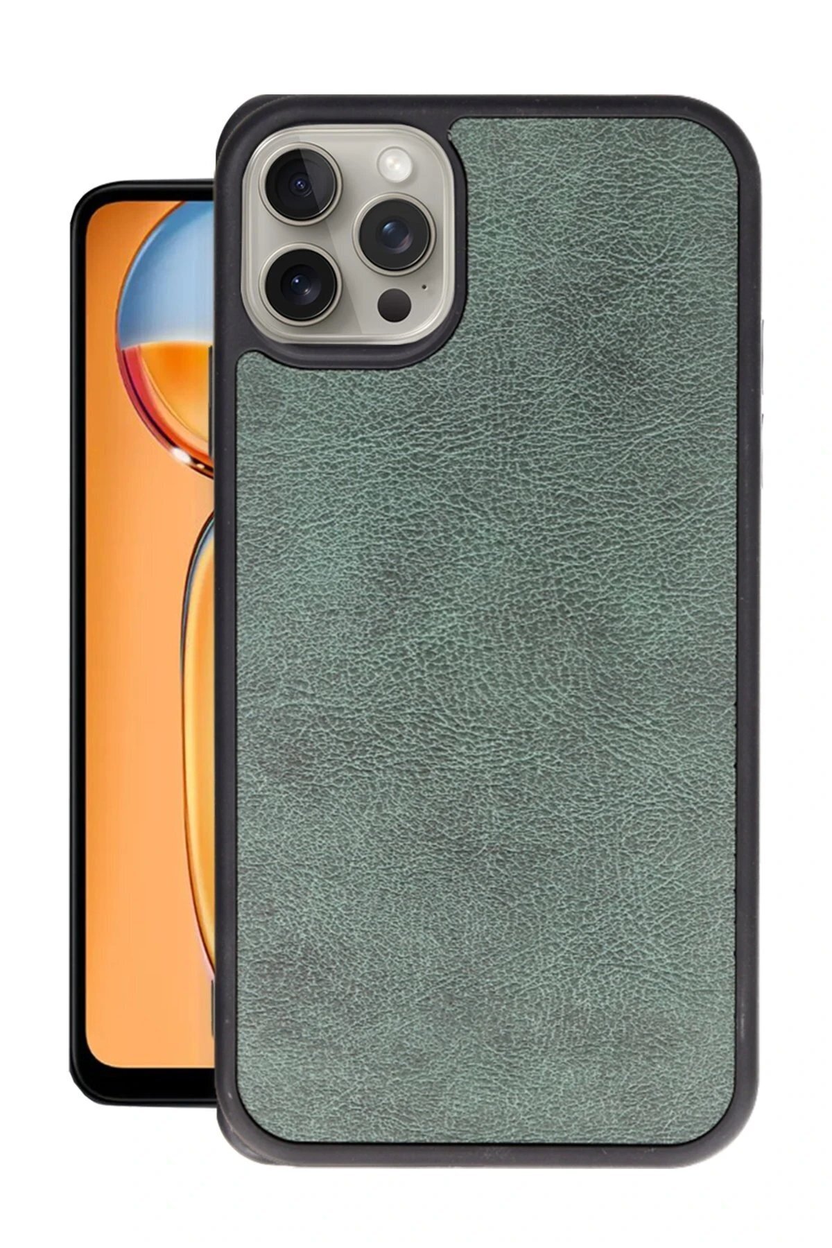 Northcity iPhone 14 Pro Max Kılıf Aras Deri Kapak - Koyu Yeşil-(5796)