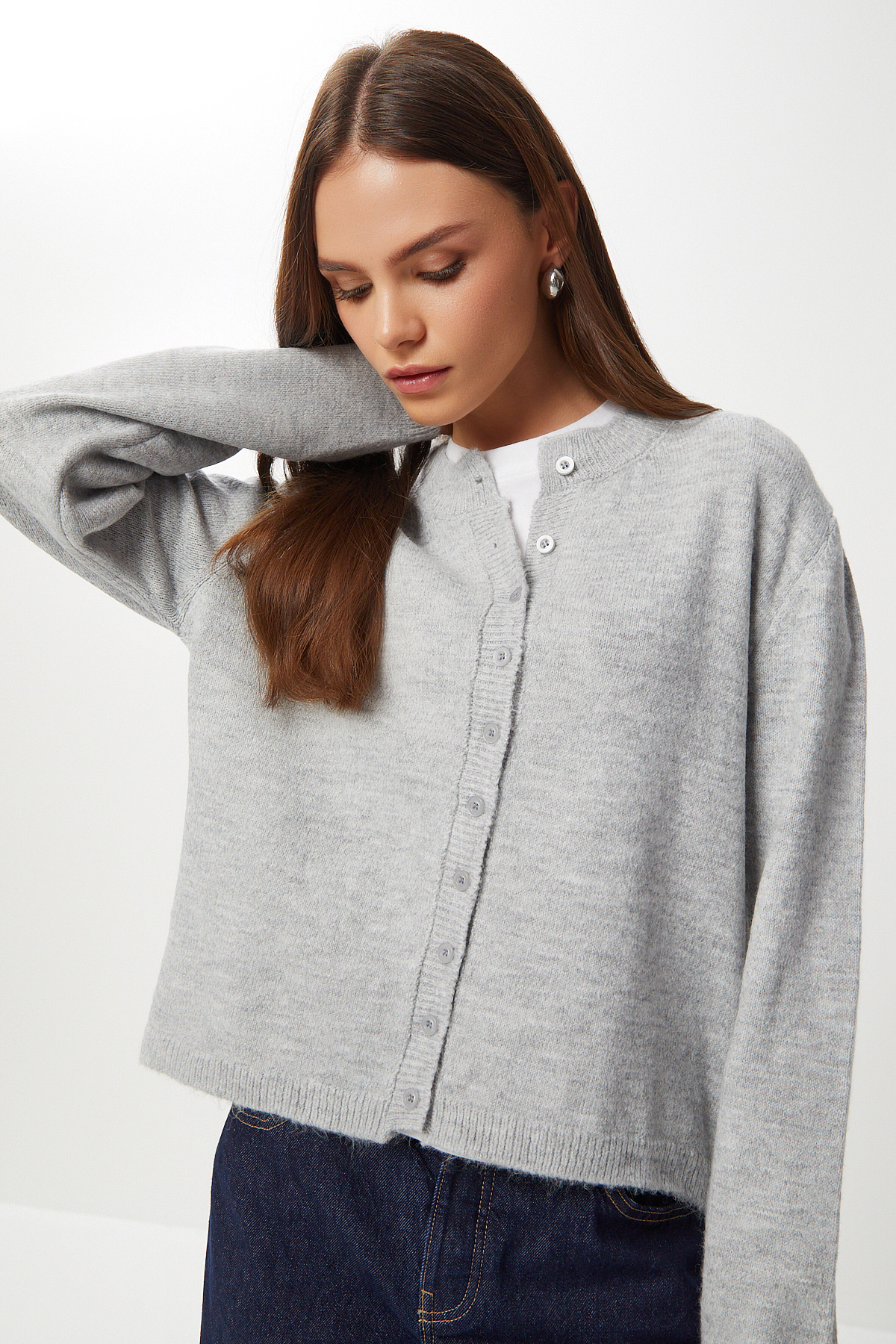 Lovelyİstanbul  Düğmeli Yün Efektli Triko Hırka LBP0027 GRİ - Görsel 2