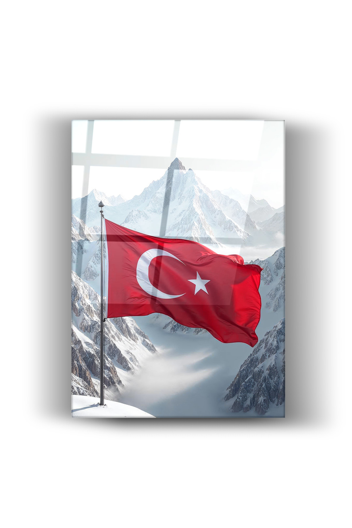 Türk Bayrağı Cam Tablo - Ev Ve Ofis Dekoru - Vatan Sevgisi - Milli Gurur - Ay Yıldız