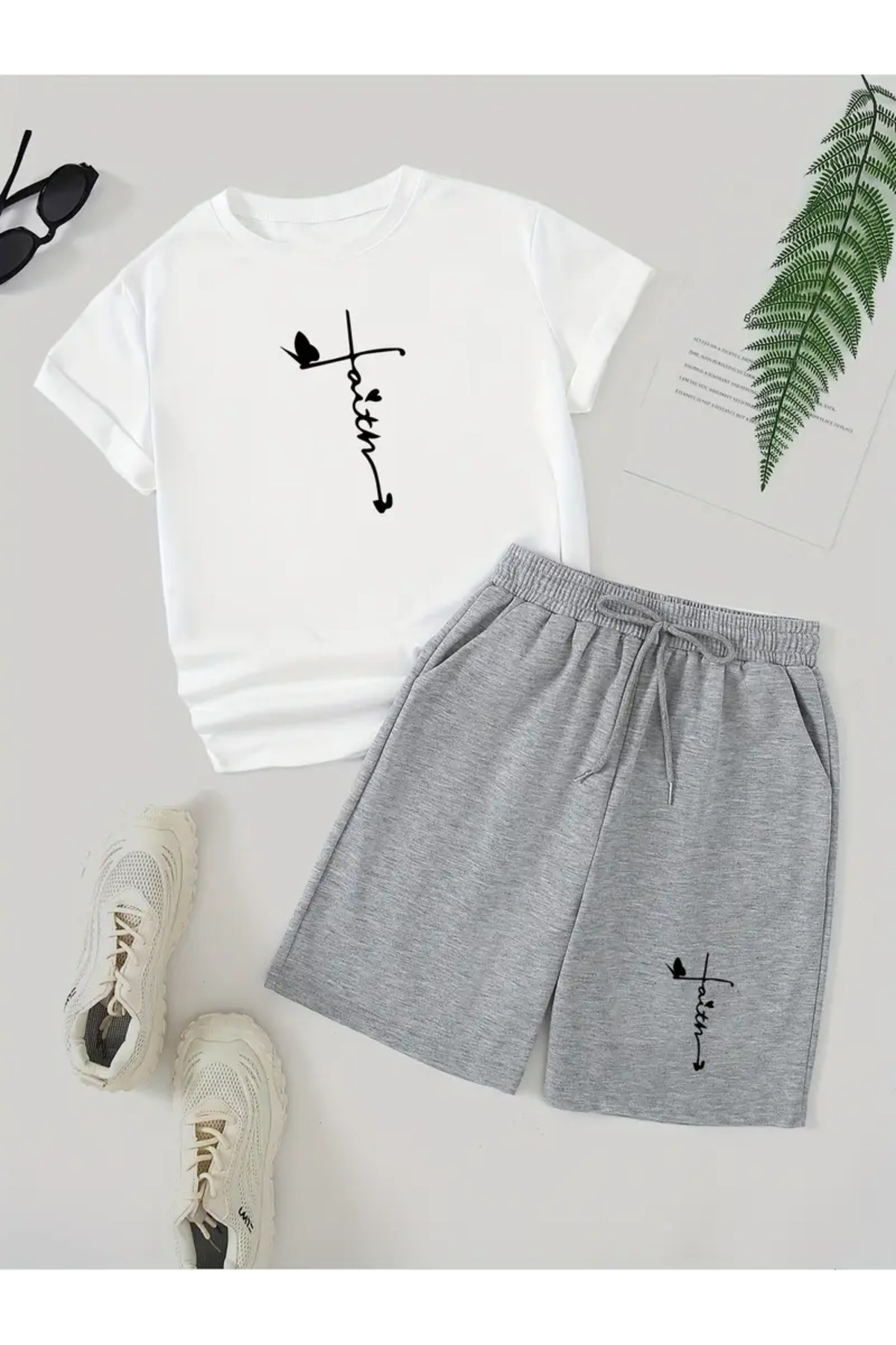 Flaubert - FAITH BASKILI PAMUKLU OVERSIVE T-SHIRT ŞORT 2Lİ TAKIM BÜYÜK BEDEN