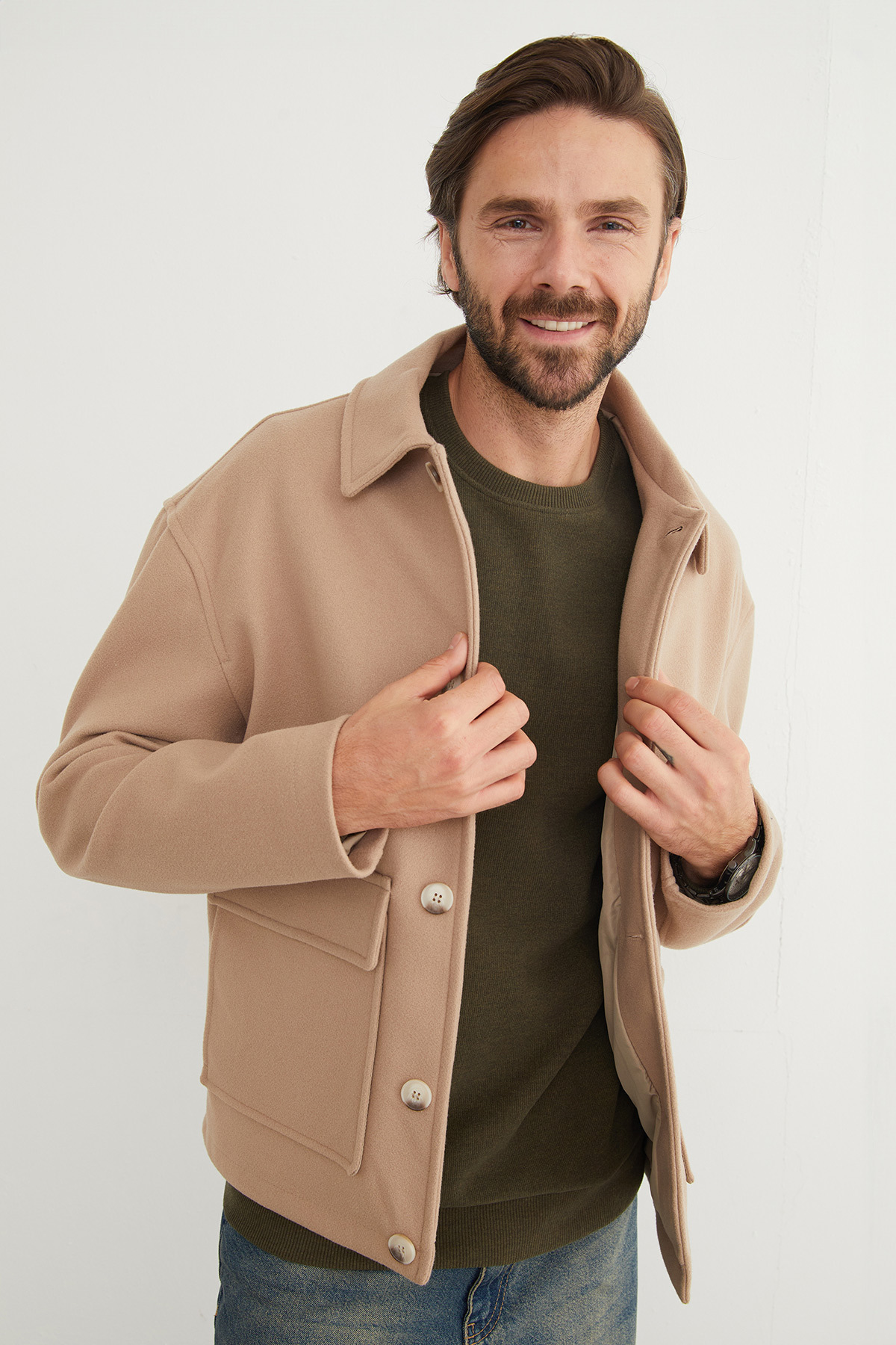 فولامودا پیراهن دو جیب دکمه‌دار یقه‌دار و کاپشن کشمیر