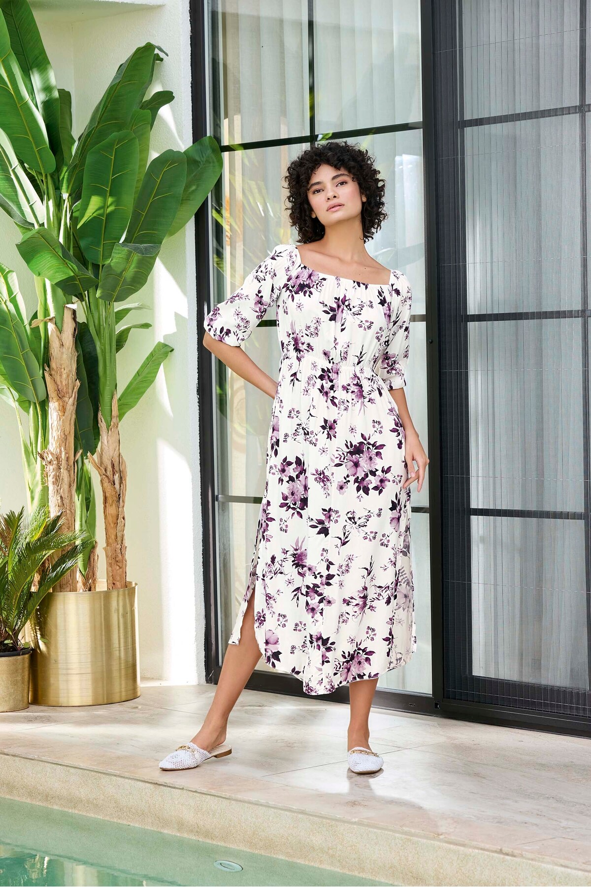 Women's Summer Open Collar Viscose Dress 250046